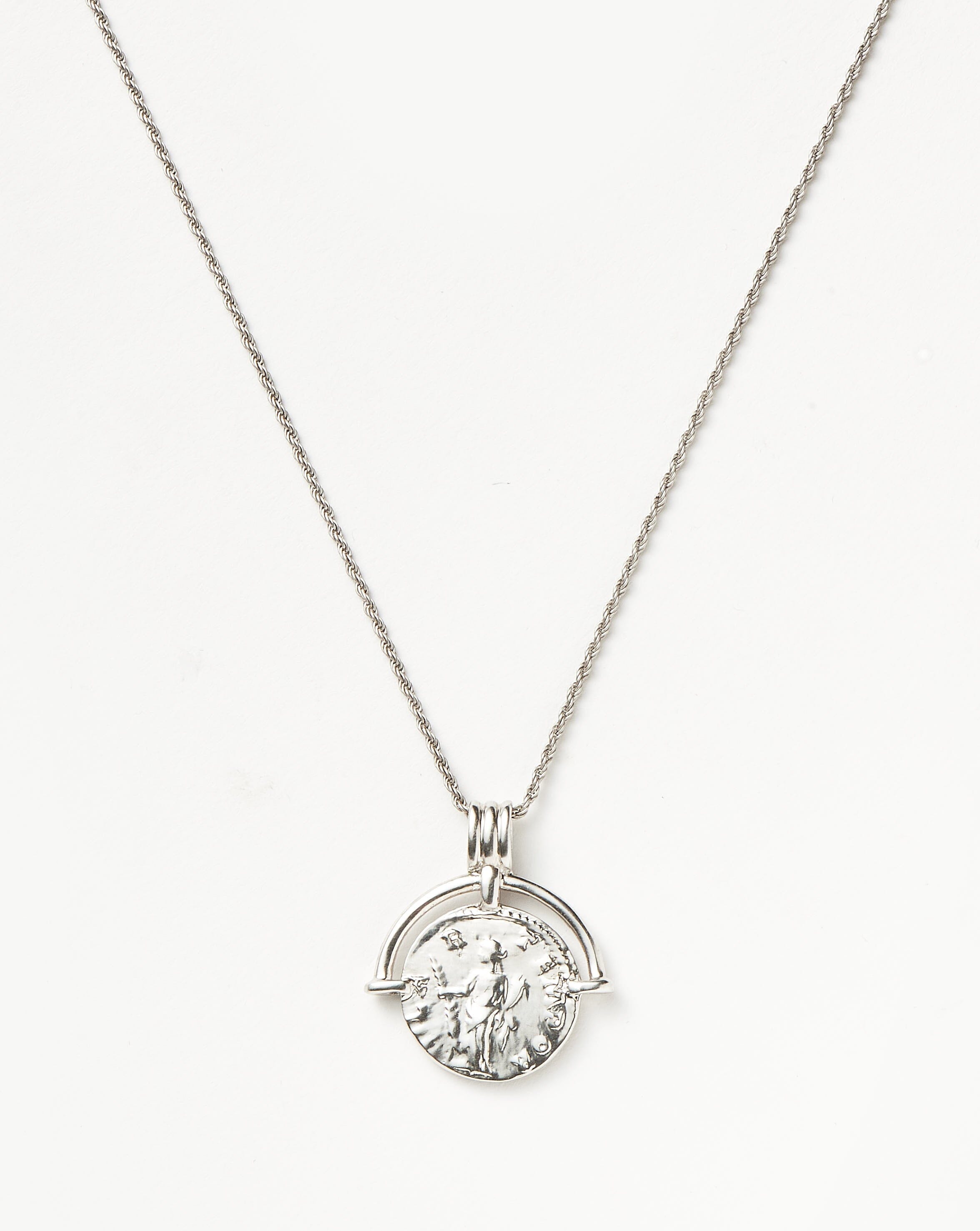 Lucy Williams Medium Engravable Roman Arc Coin Necklace - Silver Plated Jewelry for Women | Perfect Gift for Anniversary, Birthday & Special Occasions
