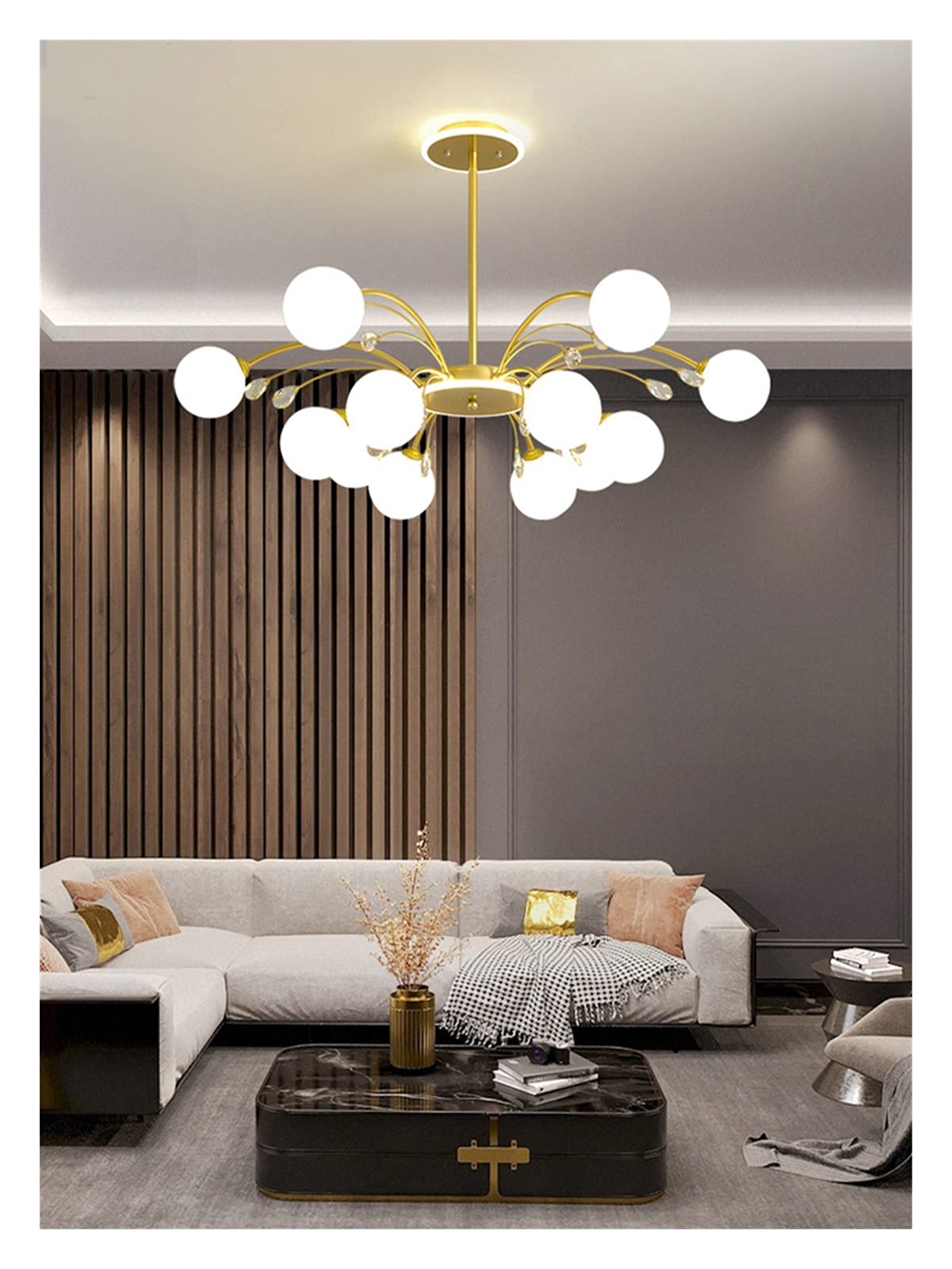 Modern LED Chandelier - Gold/Black Glass Ball Pendant Light Fixture for Dining Room & Living Room | Nordic Style Ceiling Lamp with Warm White Bulbs | Perfect for Home Decor, Restaurant Lighting & Wedding Venues
