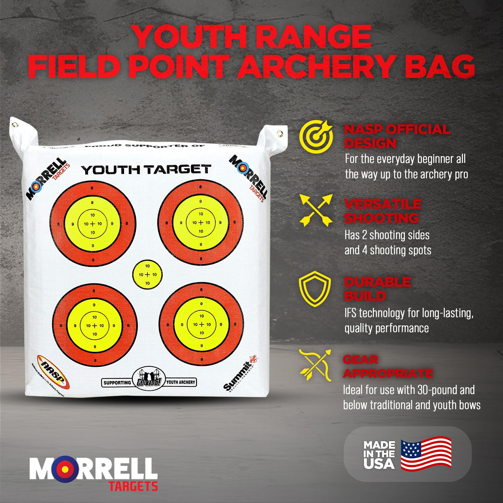 Morrell Lightweight Portable Youth NASP Field Point Archery Target Bag with 30-Inch Stand - Olive Green | Perfect for Outdoor Practice, Backyard Training & Archery Competitions
