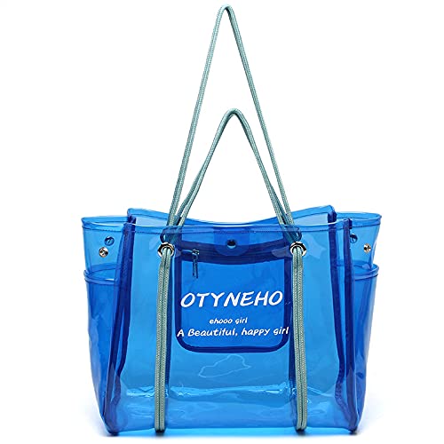 Clear Transparent Tote Bag for Women - Large Capacity Waterproof Shoulder Bag, Lightweight Travel Purse for Pool, Gym, Beach & Shopping