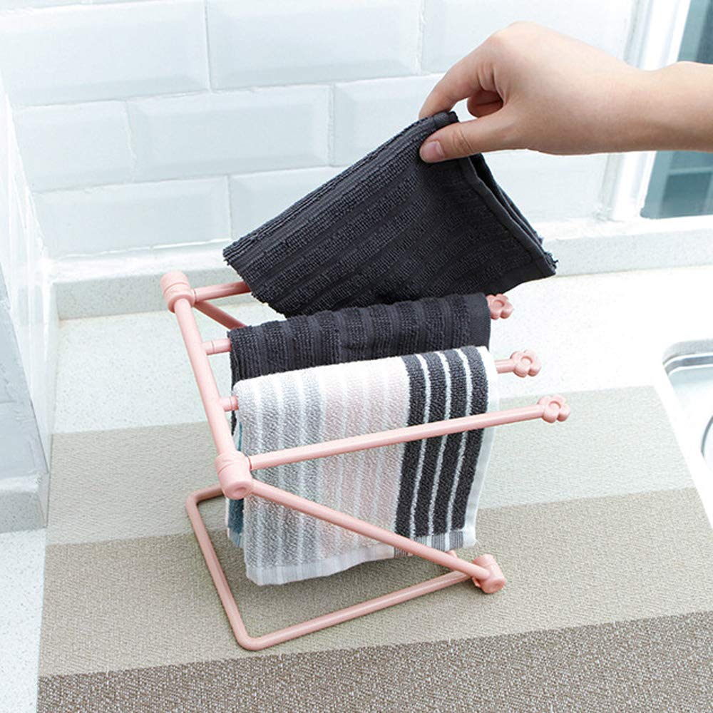 Foldable Vertical Cup Drying Rack - Space Saving Mug Holder & Dishcloth Organizer | Water Drainer Stand for Kitchen, Bathroom, Office | Pink Storage Solution for Coffee Cups, Mugs & Rags