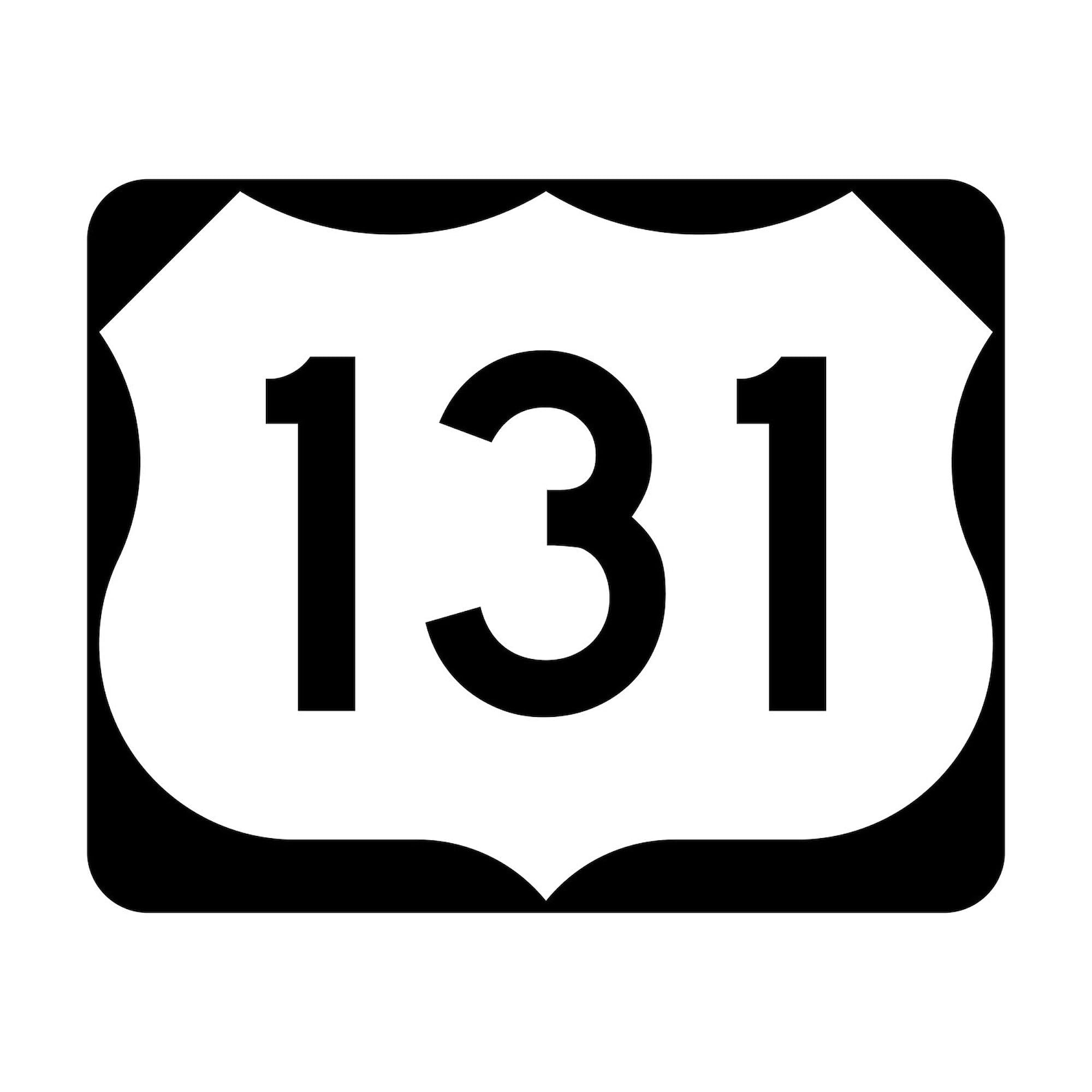 US Route 131 Square Bumper Sticker 3x3 Inch - Durable Car Decal for Windows, Laptops & Travel Mugs - Perfect for Road Trips & Travel Enthusiasts