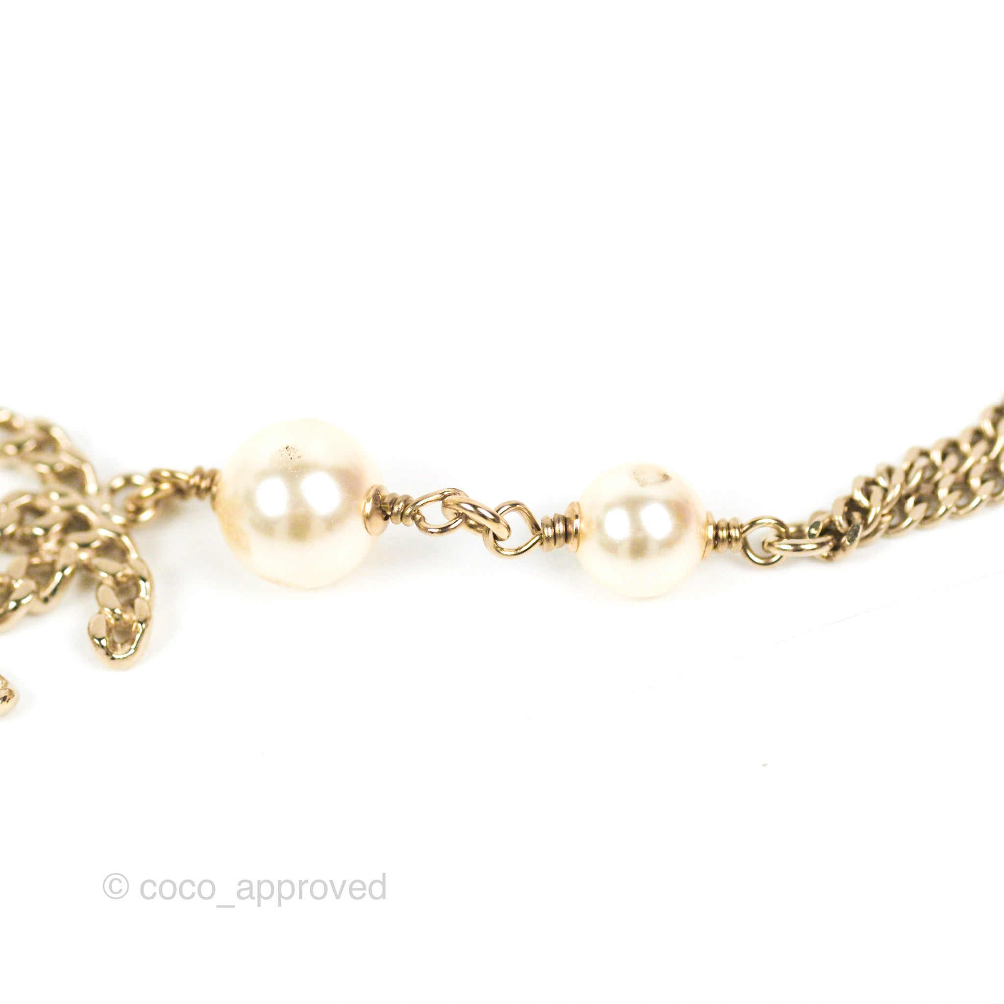 Chanel CC Pearl Chain Long Necklace in Gold Tone - Elegant 16B Design for Women | Perfect for Evening Parties, Weddings & Special Occasions