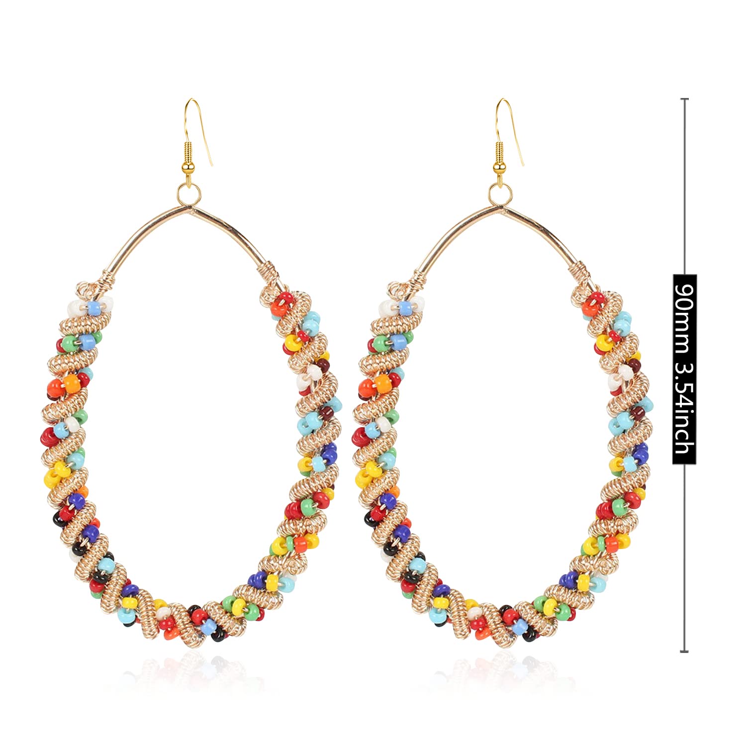 Handmade Boho Colorful Love Heart Beaded Hoop Earrings for Women - Bohemian Circle Round Beaded Dangle Drop Earrings - Unique Chic Oval Geometry Jewelry - Perfect for Festivals, Parties & Gift Giving