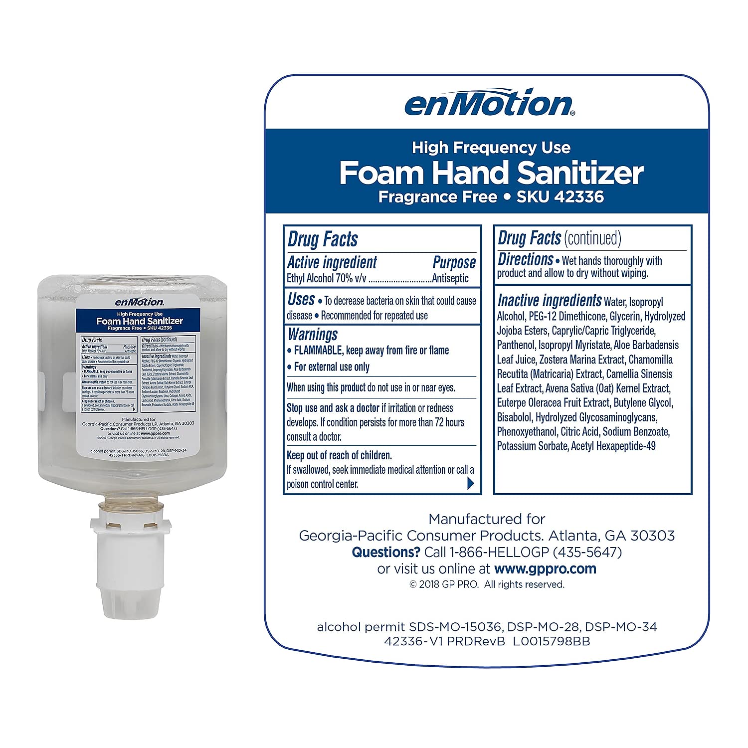 Georgia Pacific 42336 Pacific Blue Ultra Soap and Sanitizer Dispenser Refill - Unscented 1000mL (2-Pack) - Ideal for Restaurants, Hospitals, and Public Restrooms