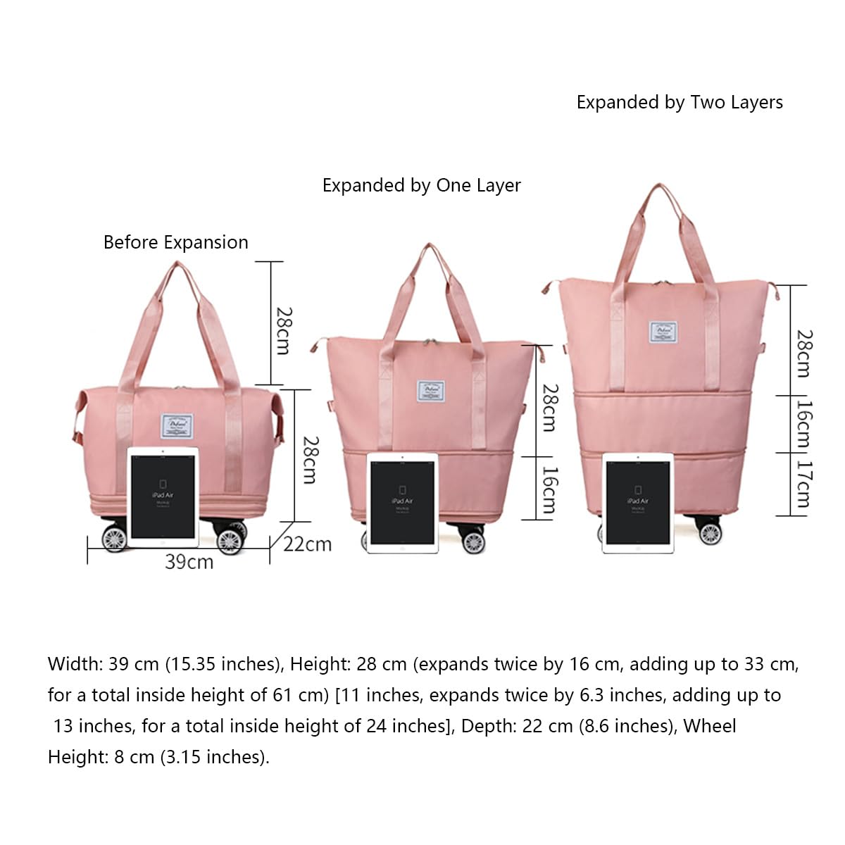 Expandable Large Capacity Weekender & Gym Tote for Women - Water-Resistant Travel Duffel Bag with Detachable Wheels & Wet-Dry Separation | Perfect for Weekend Getaways, Gym Workouts & Airplane Carry-On Luggage