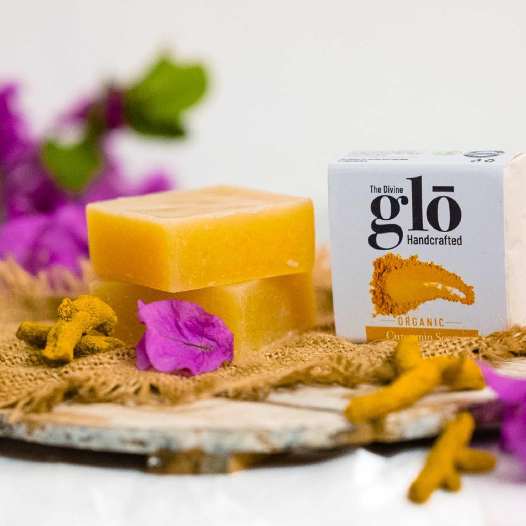Organic Turmeric & Curcumin Handmade Soap by The Divine Foods - 200g (2 x 100g Bars) - Natural Skincare for Acne, Eczema & Glowing Skin