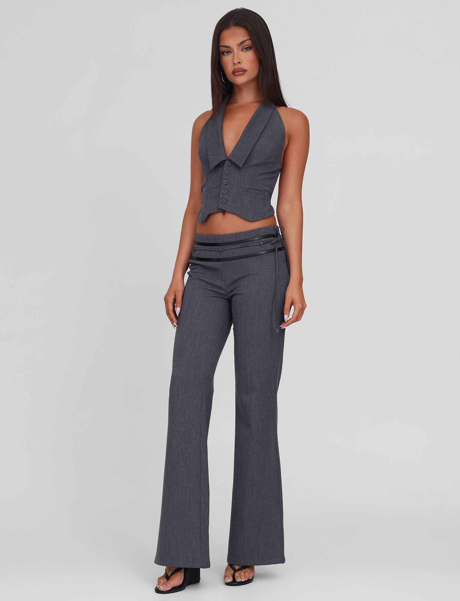 FEDRA Women's Casual Pants - Grey, High Waist, Comfortable Stretch Fabric, Perfect for Work, Travel & Everyday Wear
