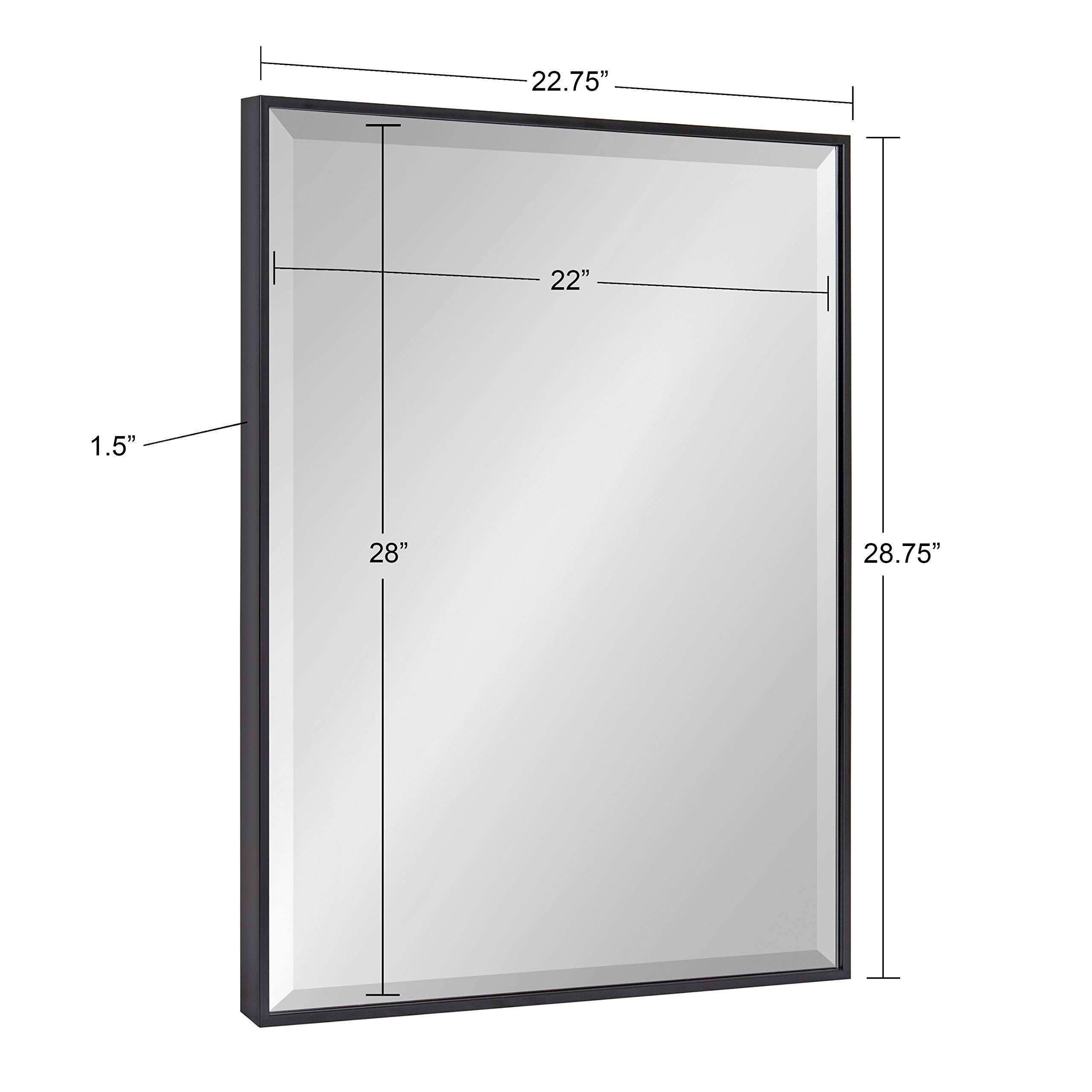 Kate & Laurel Rhodes 23x29 Inch Large Black Framed Rectangle Wall Mirror - Modern Sleek Decorative Mirror for Living Room, Bedroom, Entryway & Bathroom