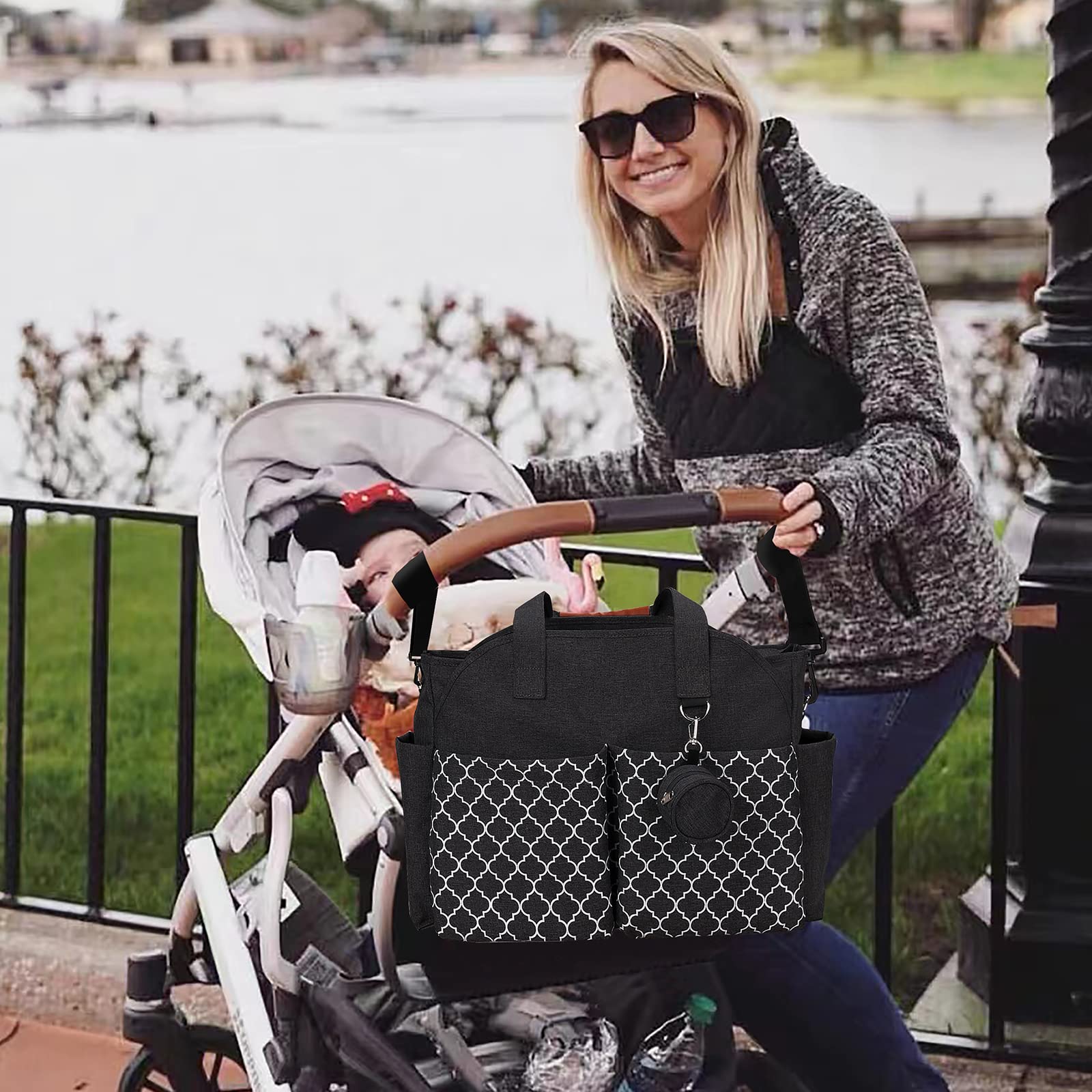 Upgraded Lmbabter Diaper Bag Tote with Changing Station - Multi-Functional Baby Bag with Adjustable Shoulder Strap, Black, One Size - Perfect for Travel, Shopping & Parenting Essentials Organization