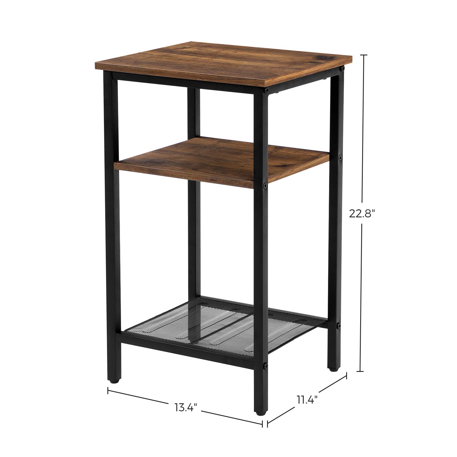 VASAGLE 2-Pack 3-Tier End Tables with Steel Frame - Nightstands & Side Tables for Living Room & Bedroom - Easy Assembly Small Space Furniture in Chestnut Brown - Perfect for Apartment, Dorm, or Office Use