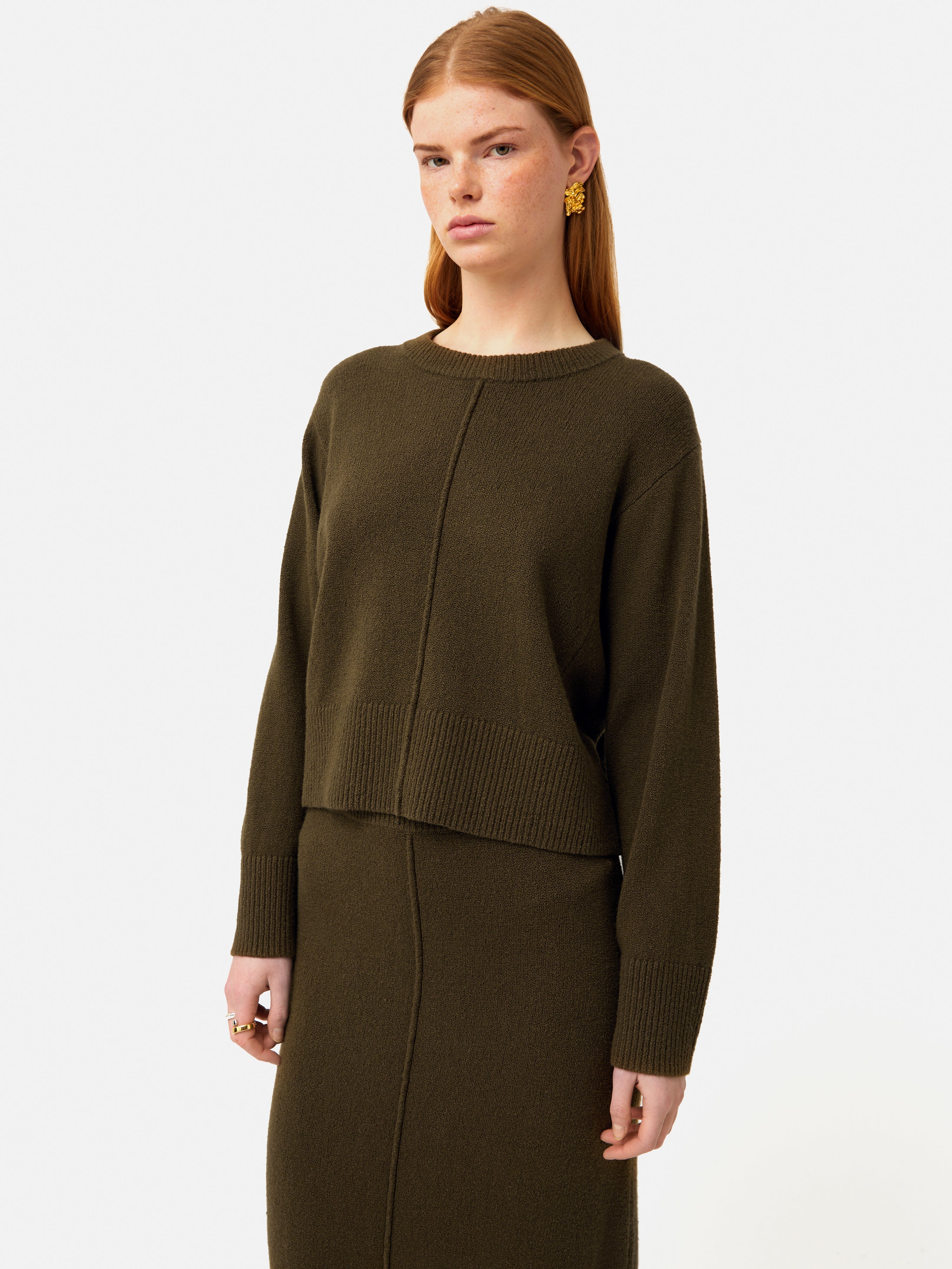 Khaki Wide Sleeve Jumper for Women - Comfortable Oversized Pullover Sweater for Casual Wear, Fall & Winter Fashion