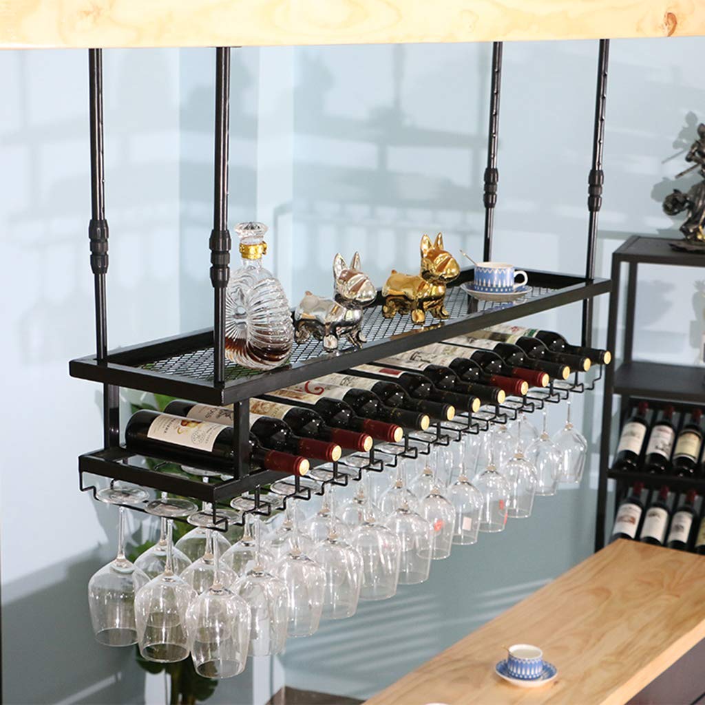 2-Tier Industrial Iron Wine Glass Rack - Upside Down Stemware Storage for Bars, Restaurants & Home Decor (100x30cm) - Perfect for Kitchen, Dining Room & Wine Cellar Organization