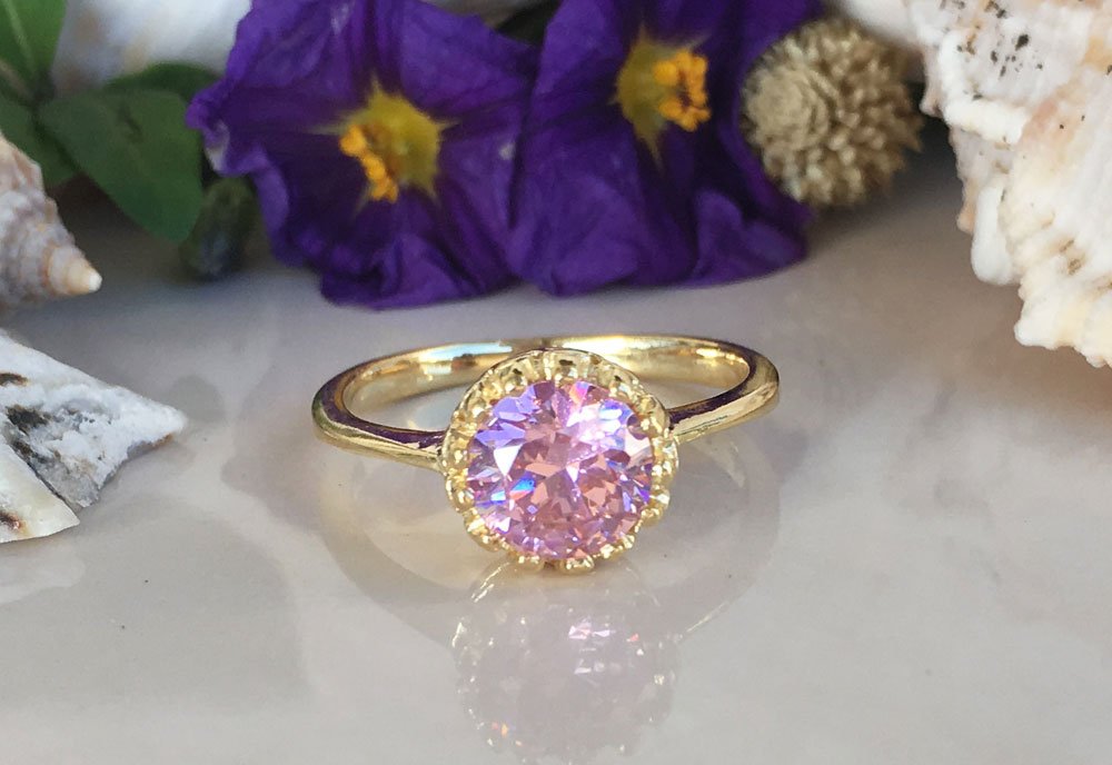 October Birthstone Jewelry - Rose Quartz Promise Ring in 14K Gold - Pink Gemstone Ring for Women - Elegant Gift for Anniversary, Valentine's Day & Special Occasions