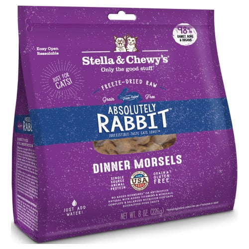 Stella & Chewy's Freeze-Dried Cat Food - Absolutely Rabbit Dinner Morsels | High-Protein Grain-Free Raw Cat Food for Indoor & Outdoor Cats | Perfect for Mealtime, Training Treats & Travel Snacks