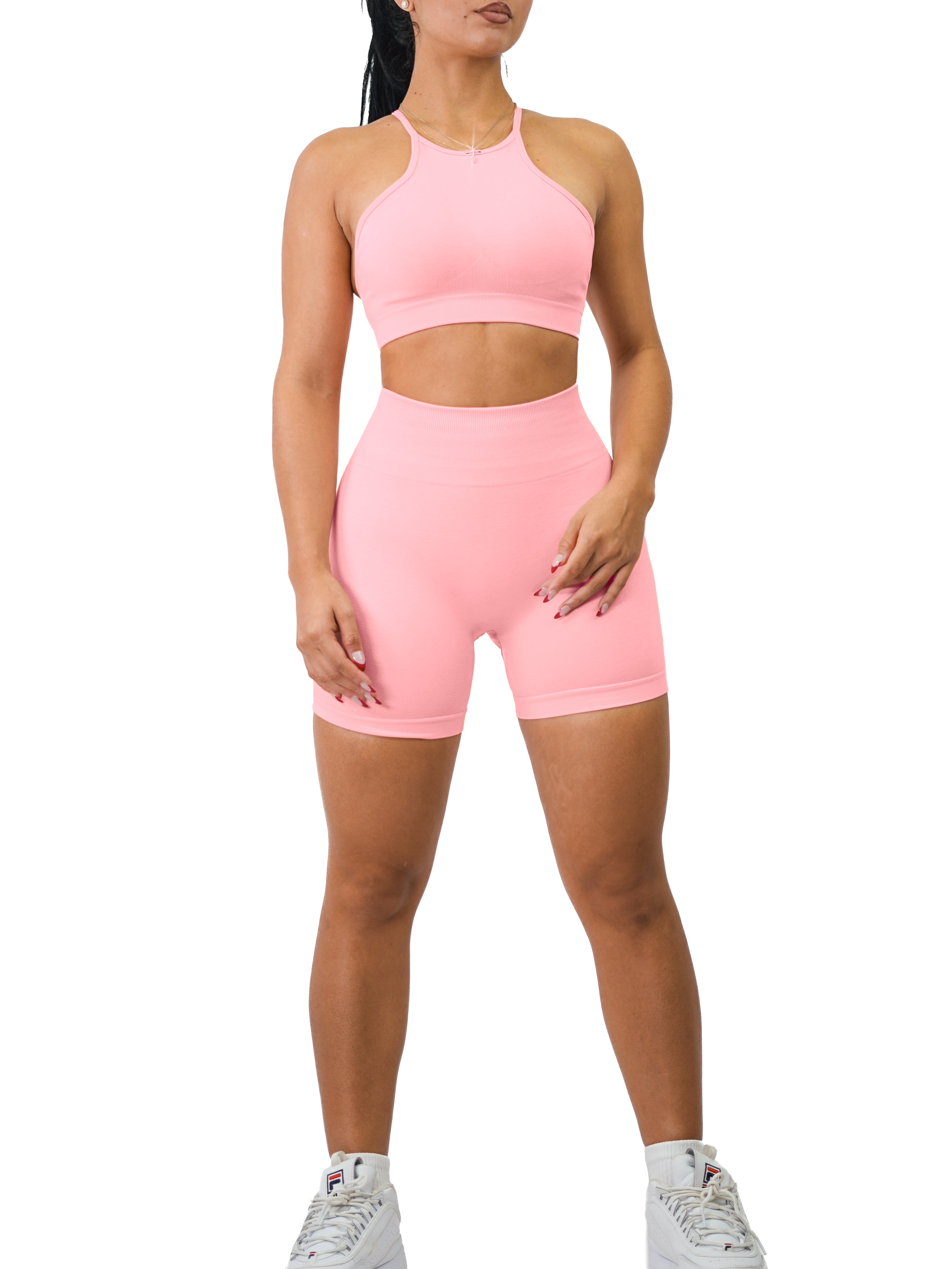 Mid Waist Contour Shorts for Women - High Waisted Tummy Control Shapewear Shorts in Pretty Pink | Perfect for Workouts, Yoga & Everyday Wear