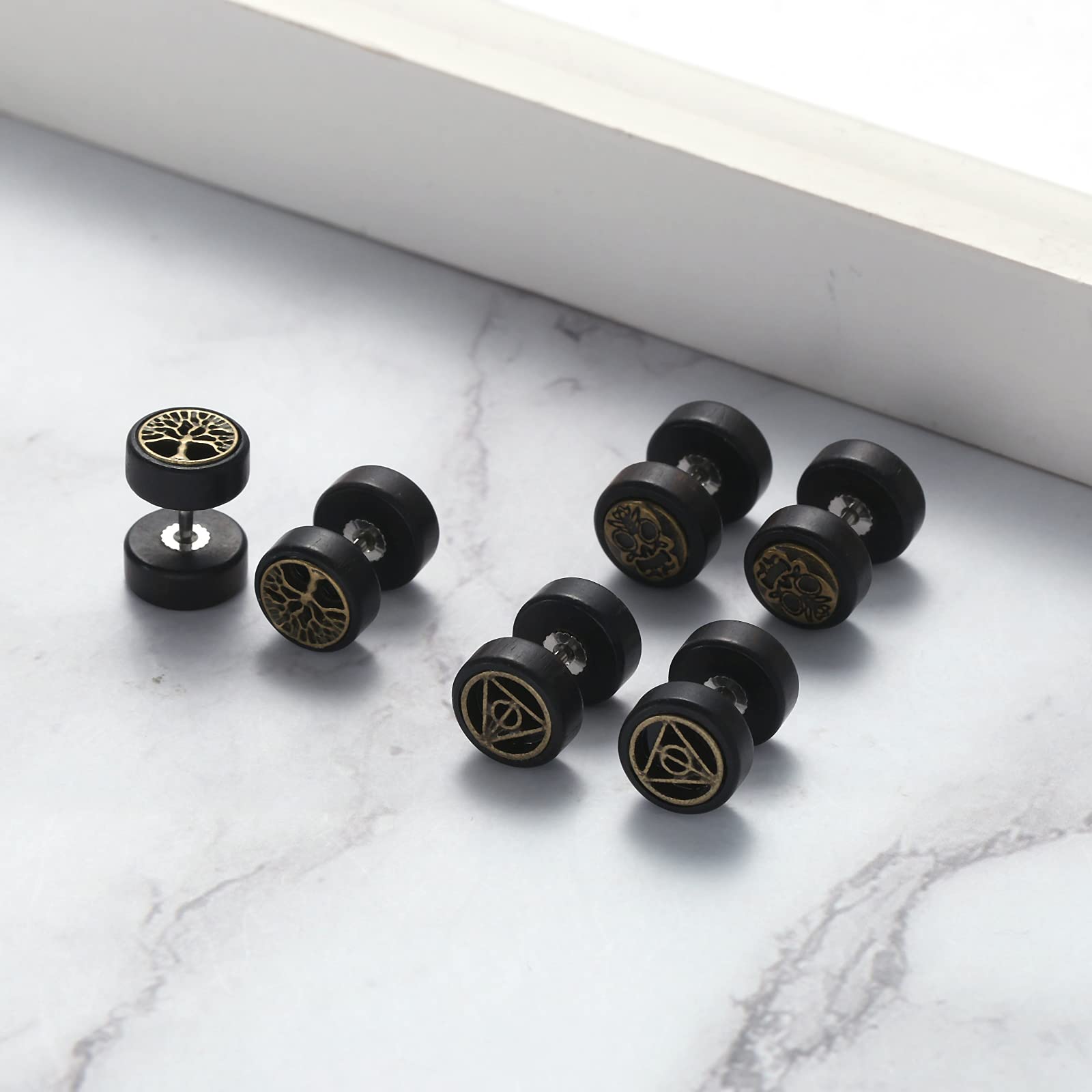Stainless Steel & Wooden Flat Back Earrings for Men and Women - Pack of 2 Pairs (Cupimatch Sleeper Studs) | Perfect for Daily Wear, Gifts & Piercing Healing