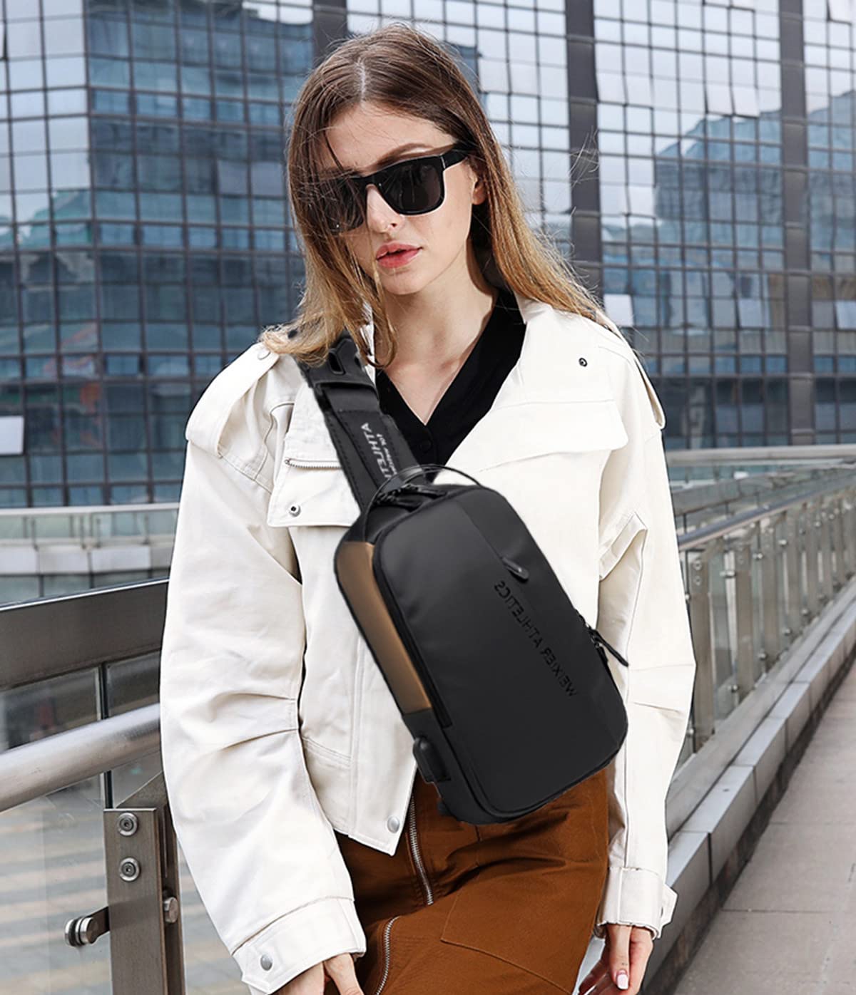 Waterproof Sling Bag for Men - USB Charging Port & Headphone Jack - Lightweight Crossbody Shoulder Backpack for Outdoor, Travel, Hiking & Daily Use