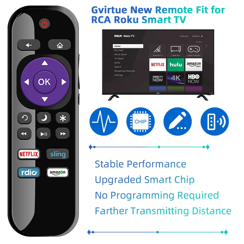 Gvirtue Universal Roku Remote Replacement for RCA Roku Smart TVs (32-70 inch) - Compatible with 4K UHD HDR LED LCD Smart TVs | Perfect for Streaming, Gaming & Home Entertainment