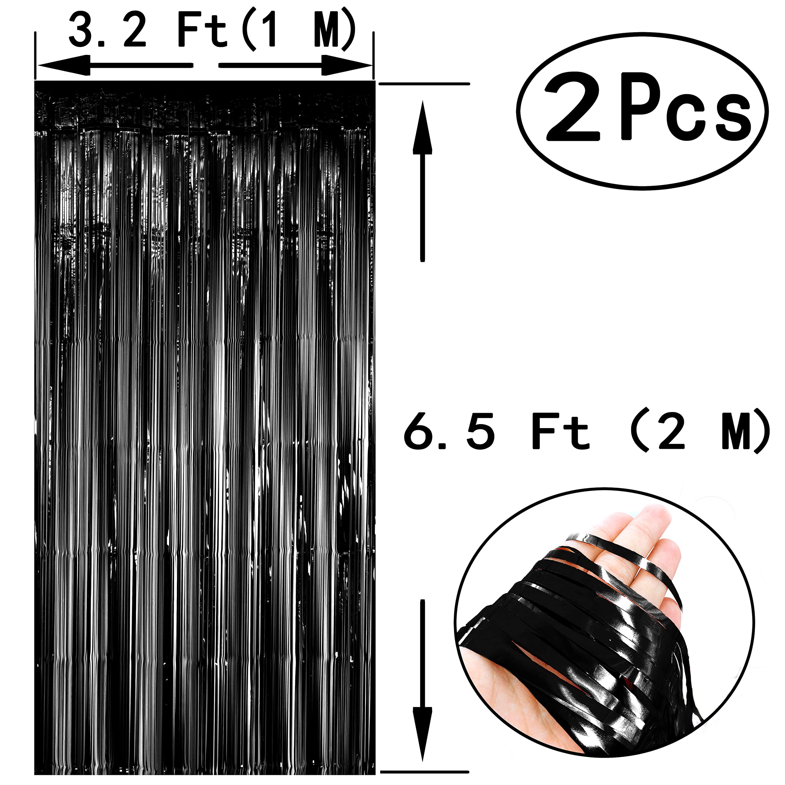 Hot Pink & Black Metallic Tinsel Foil Fringe Curtains - 4 Pack for Birthday, Graduation, Wedding, Bachelorette Party Decorations | Perfect for Photo Booth Backdrops, Bridal Showers, New Year's Eve & Carnival Celebrations