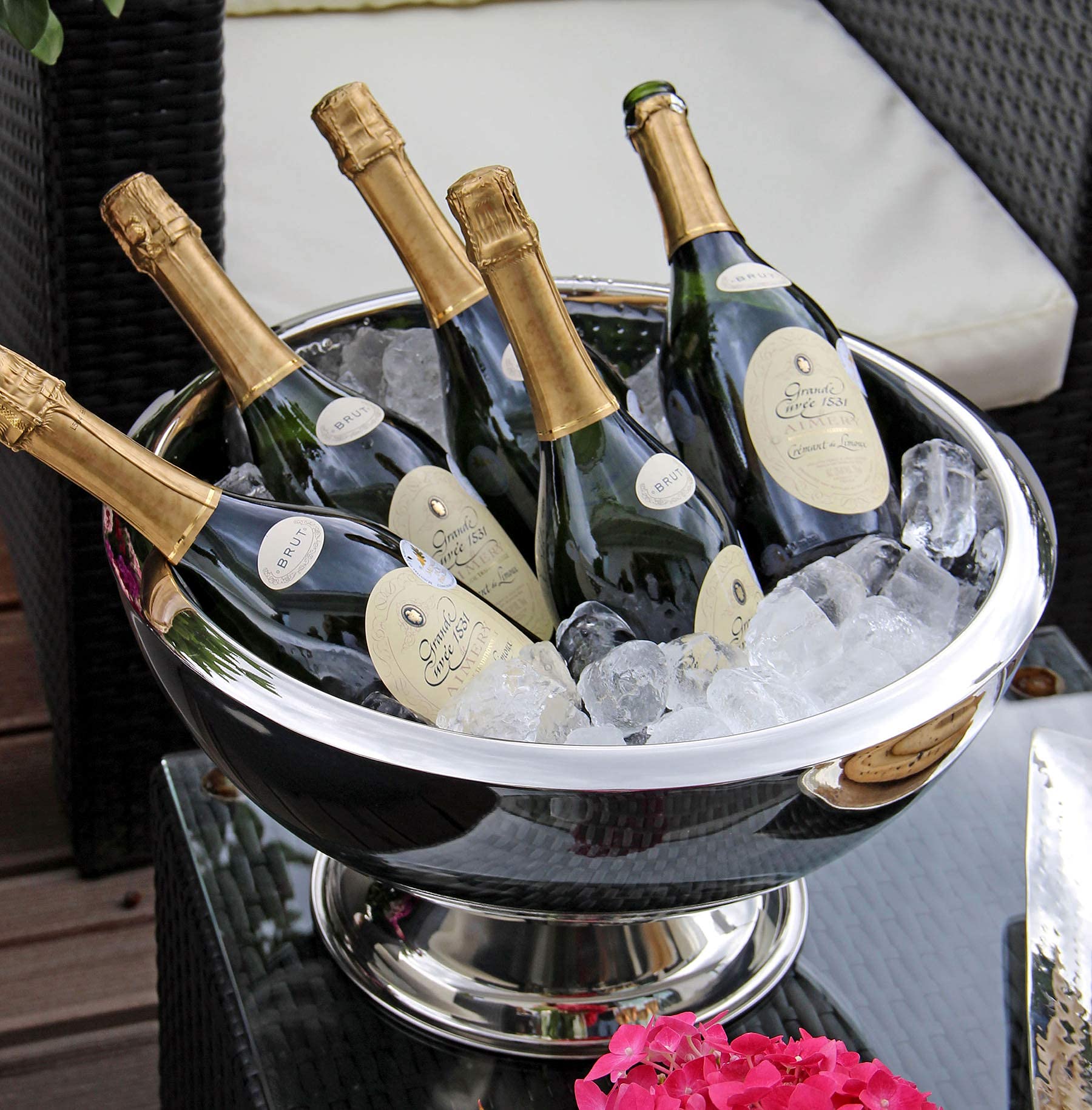 EDZARD 10.5 Liter Stainless Steel Champagne Bucket Cooler - 44cm Hole Diameter, Hammered Double Wall Insulation for Wine & Sparkling Bottles - Perfect for Weddings, Parties & Restaurant Service
