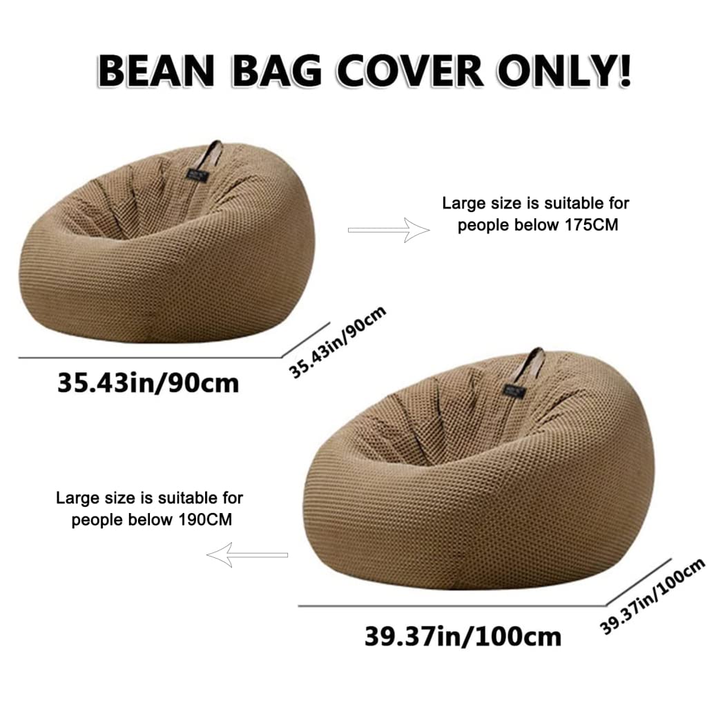 Soft Cotton Bean Bag Chair Cover (No Filler) - 100x100cm Brown Stuffable Replacement Slipcover for Lazy Lounger & Sofa - Perfect for Kids & Adults - Ideal for Living Room, Bedroom, Playroom & Dorm Decor