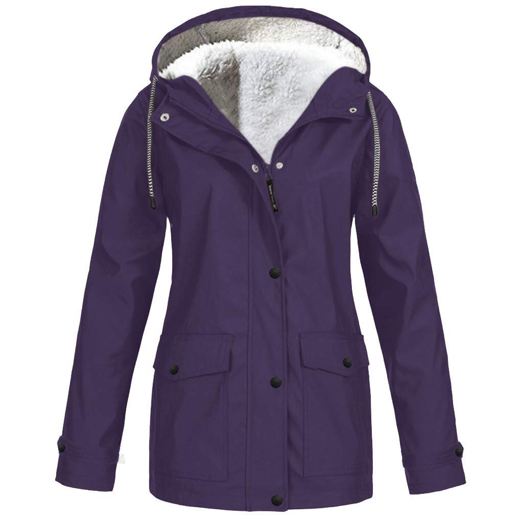 Waterproof Raincoat for Women - Plus Size Velvet Hooded Jacket with Drawstring, Windproof & Casual Outdoor Wear - Perfect for Hiking, Camping & Rainy Days