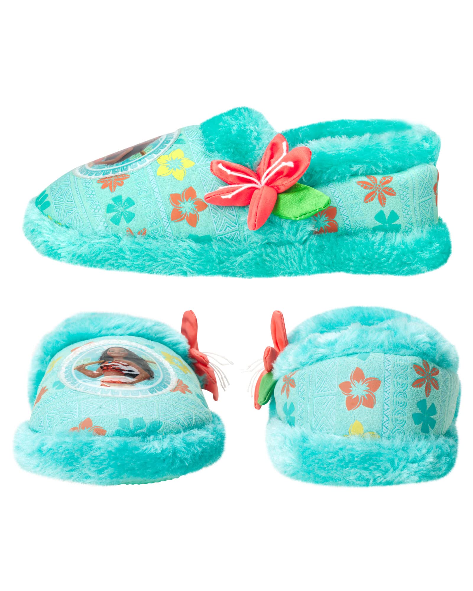 Disney Moana Princess Plush Fuzzy Slippers for Toddler & Little Girl - Soft & Comfortable House Shoes for Kids Indoor/Outdoor Wear - Perfect for Playtime, Bedtime & Cosplay
