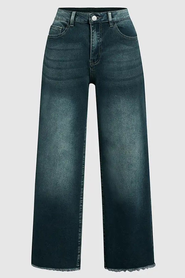 Stylish Raw Edge Mid Rise Pocket Stretch Straight Leg Jeans for Women | Comfortable & Trendy Denim Pants for Casual Wear, Work & Everyday Outfits