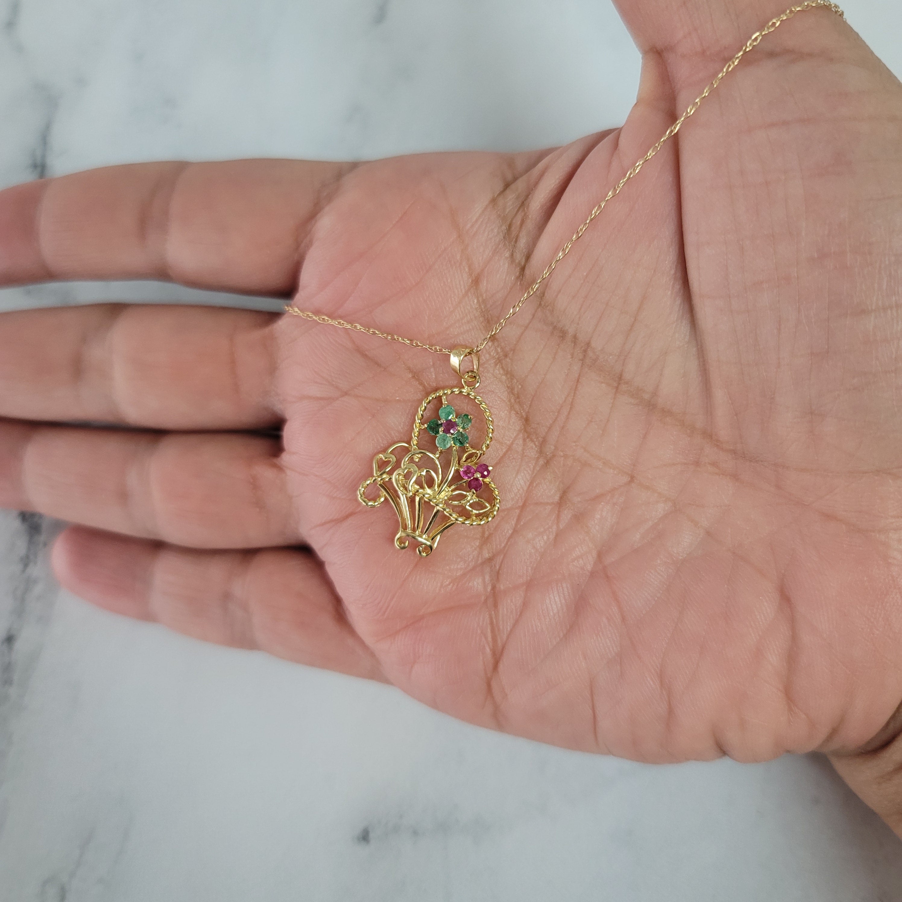 Emerald & Ruby Flower Basket Necklace - Elegant Vintage Jewelry for Women, Perfect for Weddings, Parties & Special Occasions