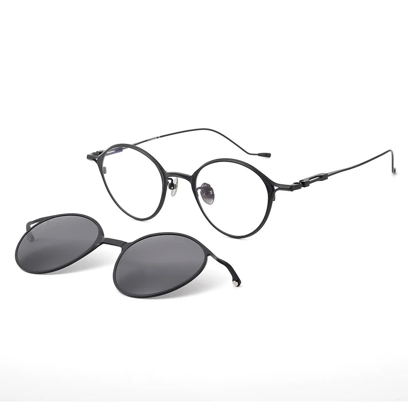 Aror Unisex Full Rim Oval Titanium Eyeglasses with Clip-On Sunglasses - Lightweight & Durable Frame for Men & Women - Perfect for Reading, Driving & Outdoor Activities (Model 91038)