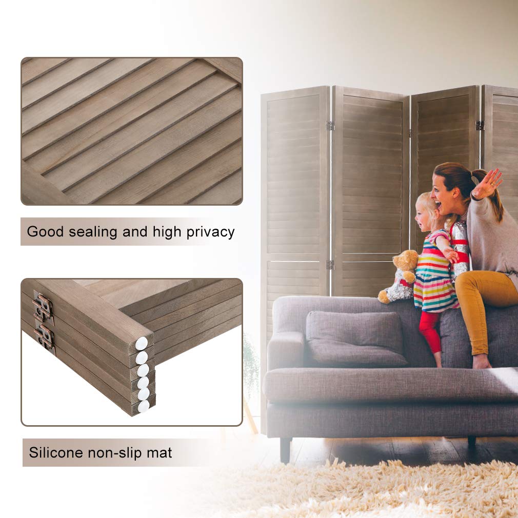 6 Panel Wood Room Divider Screen - 5.75 Ft Tall Folding Privacy Partition for Home, Office, Bedroom & Restaurant - 68.9