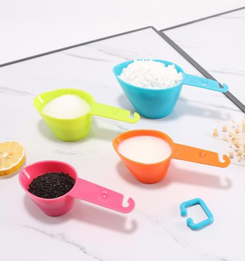 Hooipo 4-Piece Colorful Plastic Measuring Spoon Set - Stackable, Easy to Clean for Baking, Cooking, Tea, Coffee & Spices - Perfect for Liquid & Powder Ingredients - Kitchen Essentials for Home Bakers & Chefs