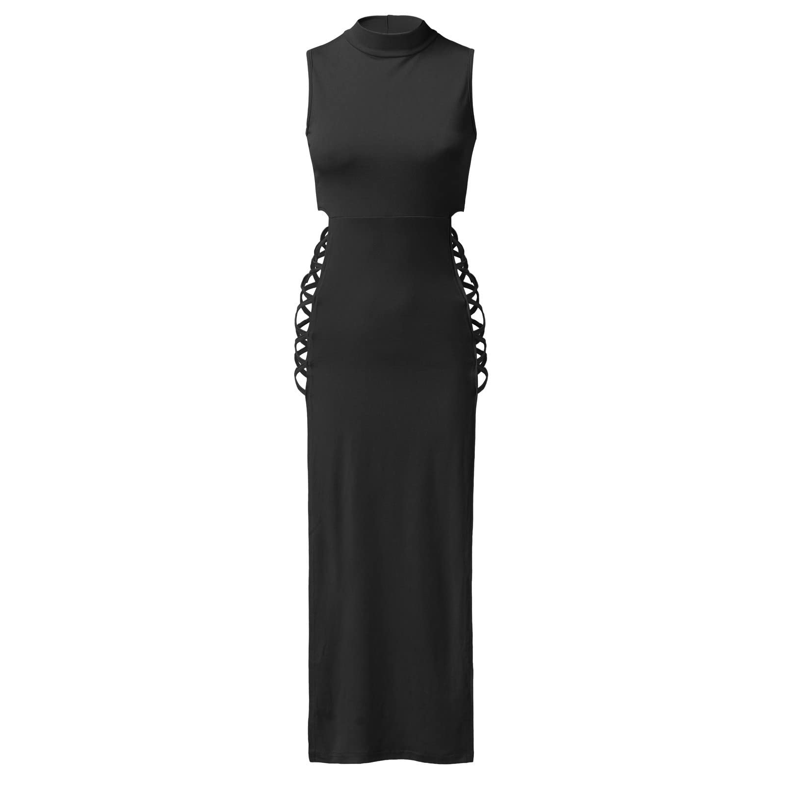 POTTOA Women's Summer Dress - Sexy Round Neck Sleeveless Solid Color Dress with Side Slit | Perfect for Beach Vacation, Date Night & Summer Parties