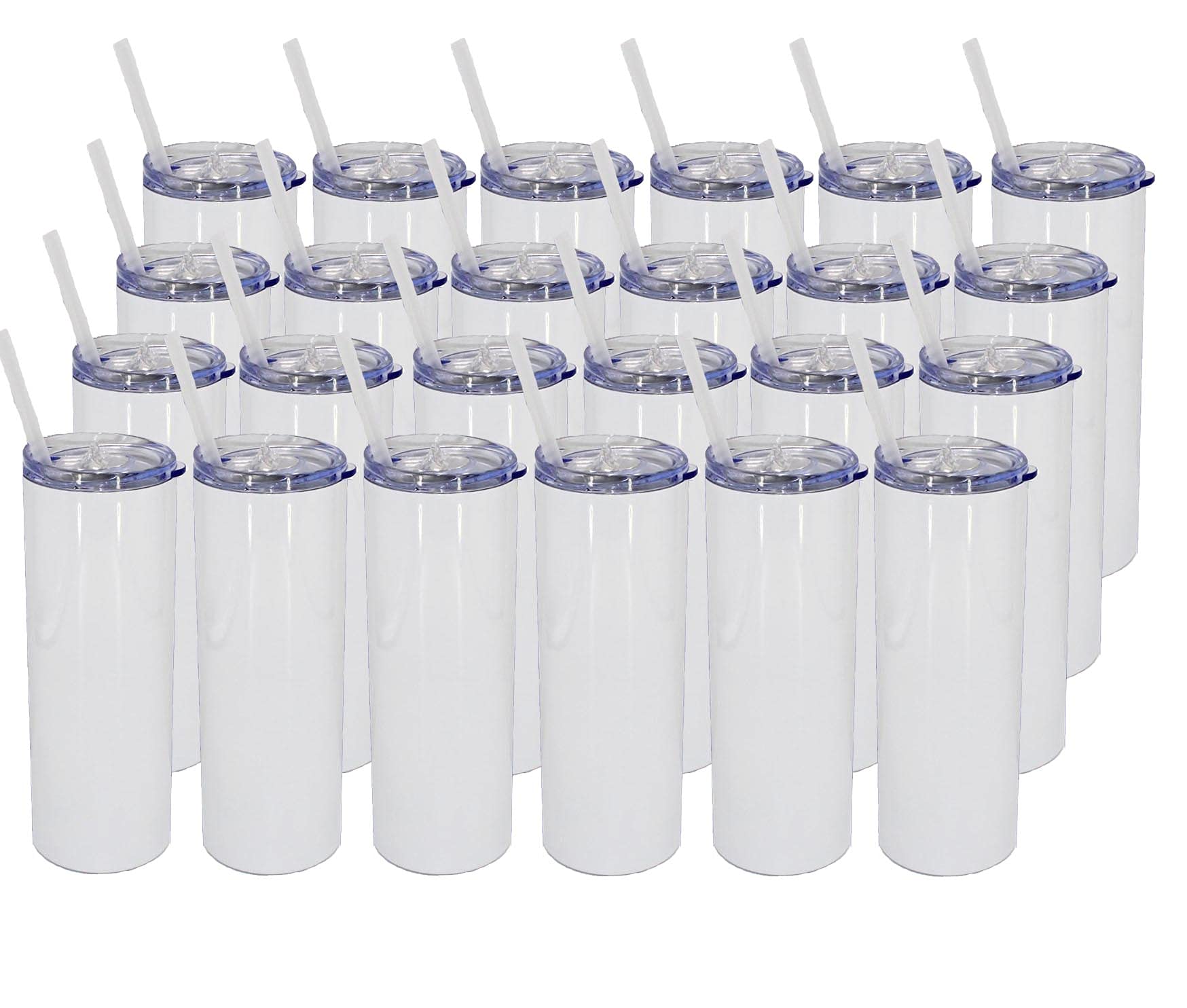 20oz Stainless Steel Straight Skinny Sublimation Tumbler - Vacuum Insulated Double Wall Travel Mug with Lid & Straw (24 Pack, White) - Perfect for Coffee, Tea & Cold Drinks On-The-Go, Gym, Office & Outdoor Adventures