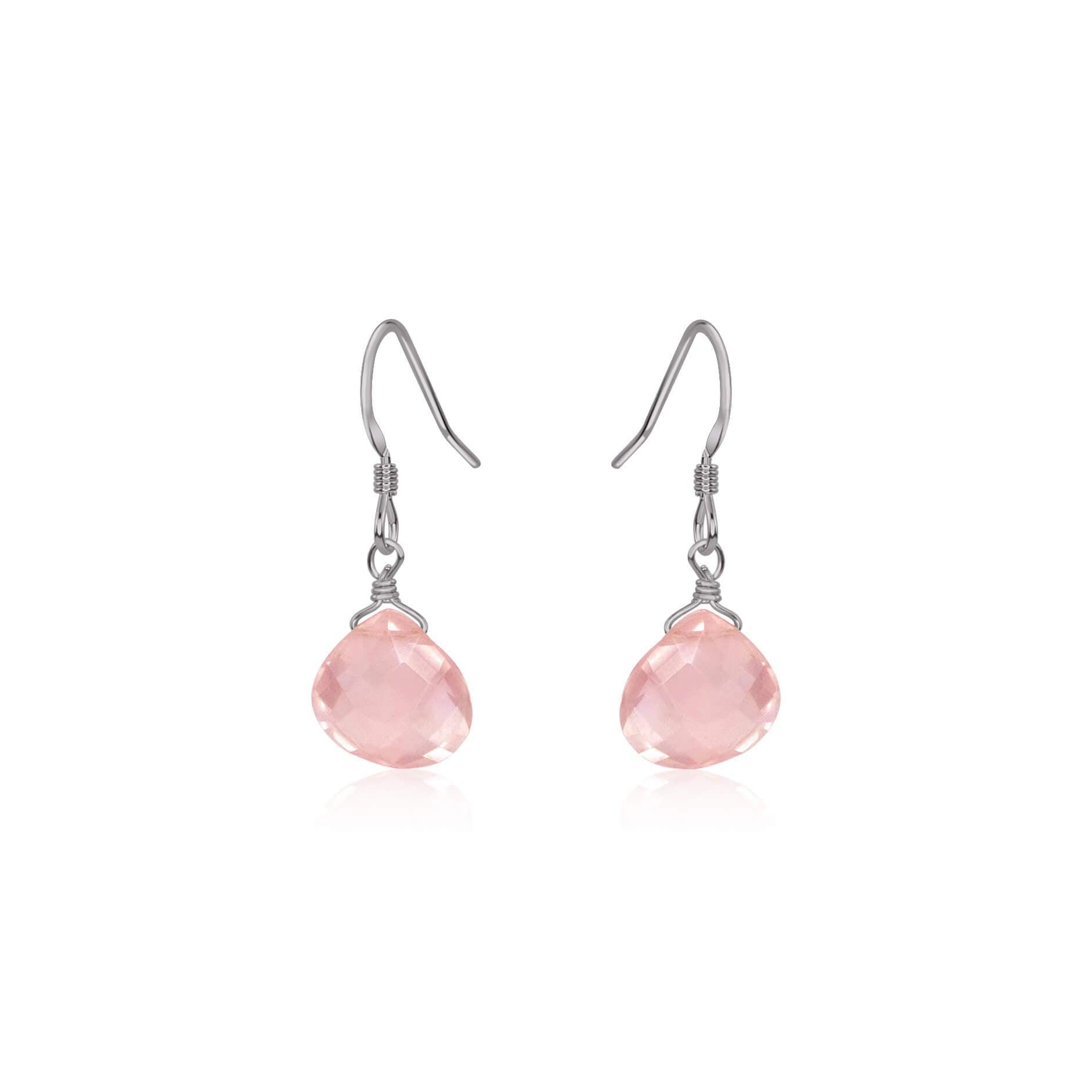 Rose Quartz Gemstone Teardrop Dangle Earrings for Women - Healing Crystal Jewelry for Chakra Balancing & Positive Energy | Perfect for Meditation, Yoga & Spiritual Gifts