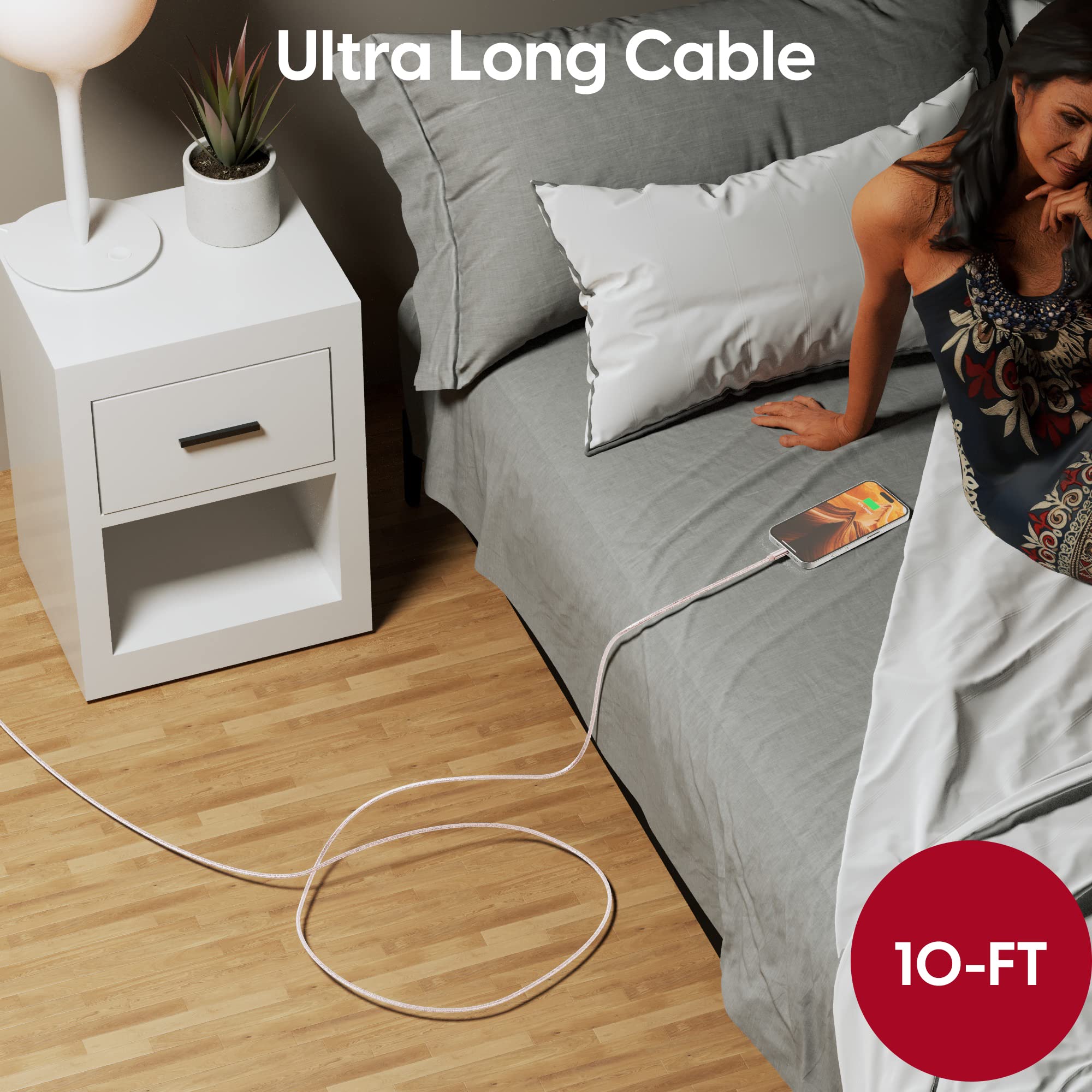 **MFI Certified USB C to Lightning Cable 10ft - Fast Charging Braided Cord Compatible with iPhone 14/13/12 Series (Rose Gold) | Durable Charger for Home, Office & Travel**