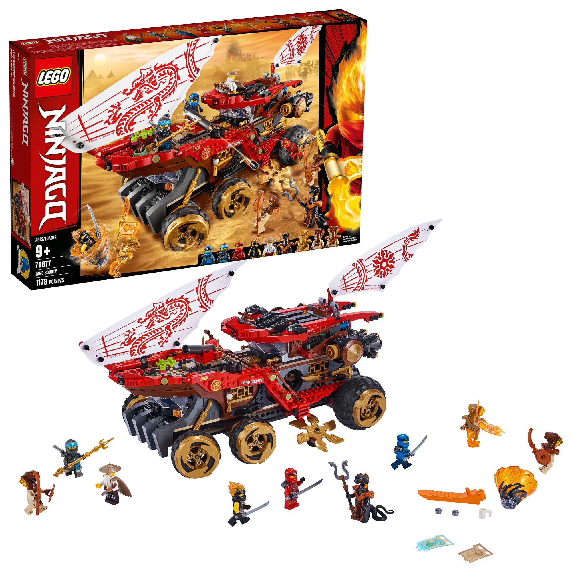 LEGO NINJAGO Land Bounty 70677 Building Kit with 1,178 Pieces - Includes Ninja Minifigures, 2 Toy Vehicles & Weapons for Creative Play - Perfect Gift for Kids & Collectors - Great for Birthday, Christmas & Role-Playing Games