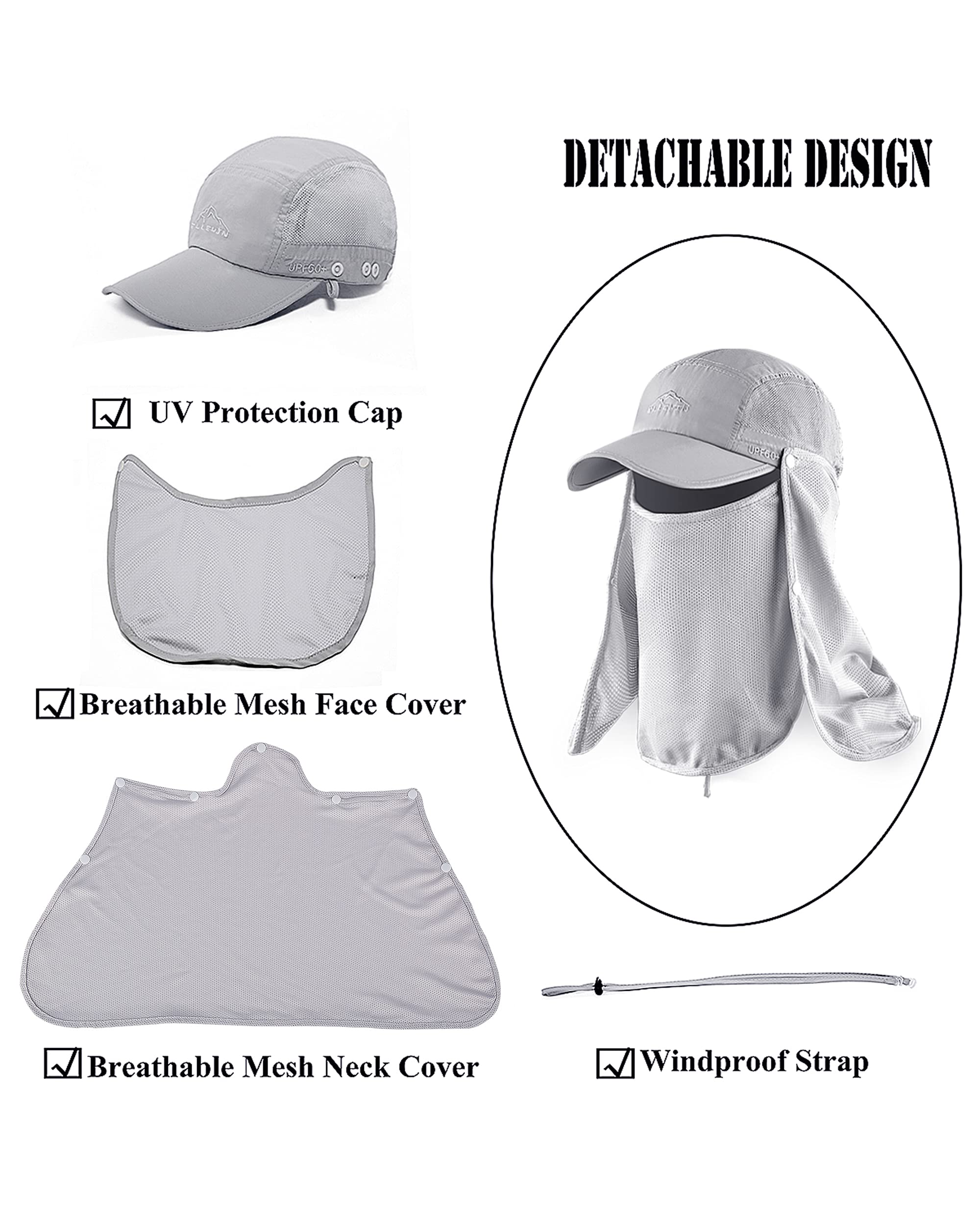 ELLEWIN UPF 50+ Sun Hat for Men & Women - Wide Brim Fishing Hat with Neck Flap & Face Cover - UV Protection Outdoor Hat for Beach, Hiking, Gardening & Summer Activities