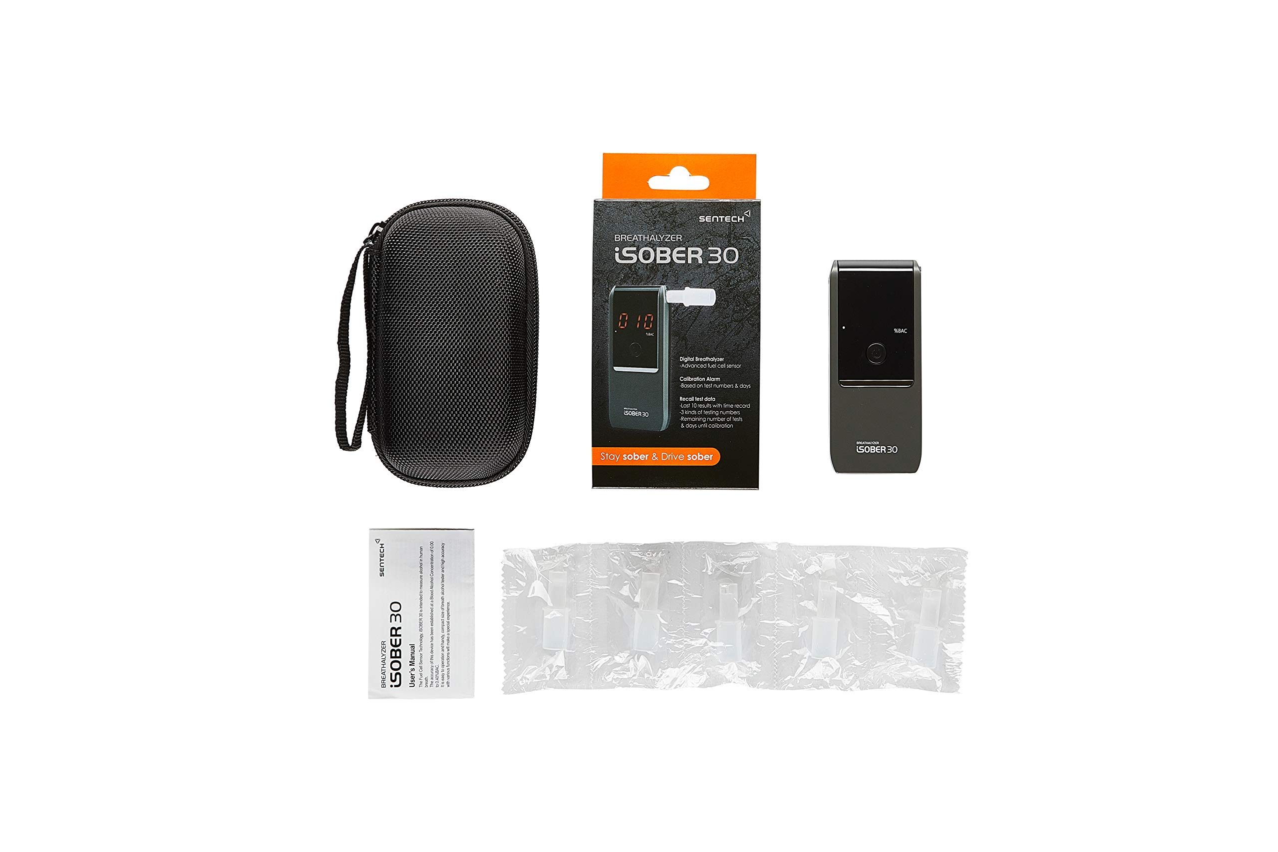 iSOBER30 Professional Breathalyzer - DOT & NHTSA Approved Alcohol Tester with Suracell FuelCell Sensor Technology | Portable, Accurate BAC Detection | Perfect for Personal Safety, Workplace Testing & Law Enforcement Use