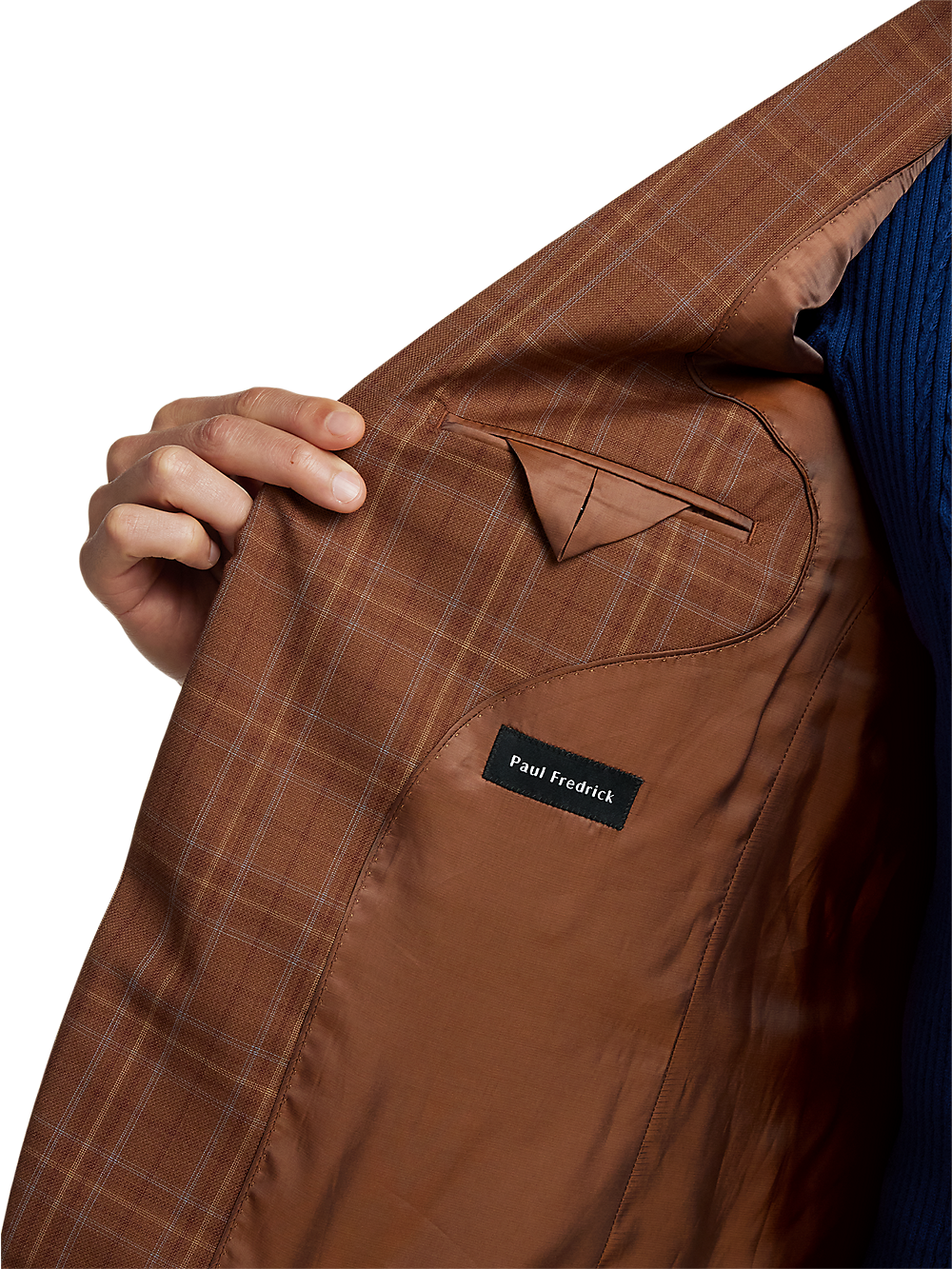 Men's Wool Plaid Single Breasted Peak Lapel Blazer - Copper Checkered Pattern | Formal Business Suit Jacket for Office, Wedding & Special Occasions