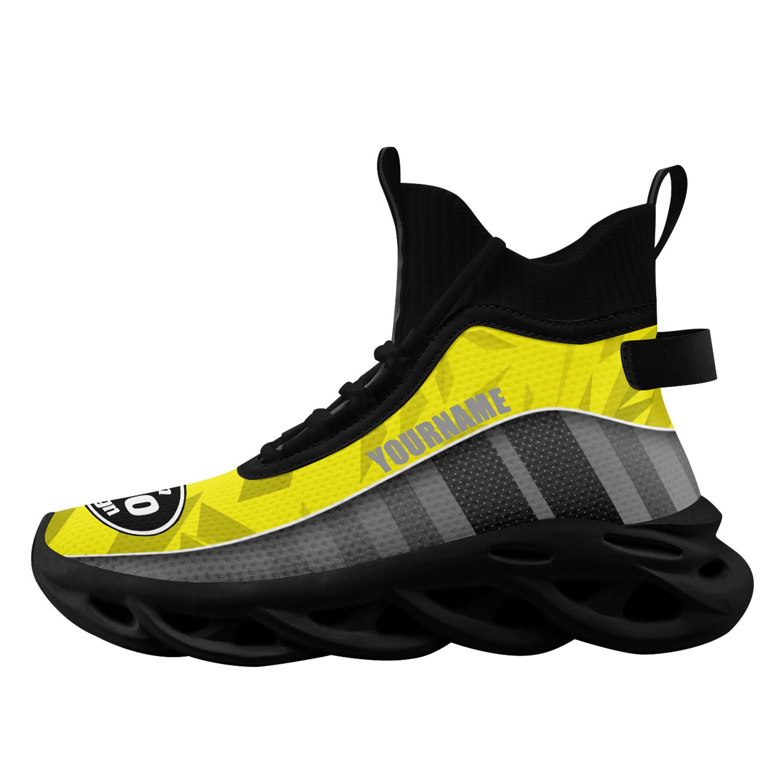 Custom Gray & Yellow Maxsoul Personalized Sneakers for Men & Women - Breathable Comfortable Walking Shoes FN029A D020158 Size 9 - Perfect for Gym, Running, Casual Wear & Street Fashion