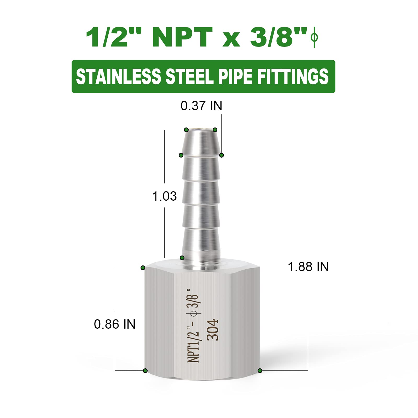 TAISHER 2PCS 304 Stainless Steel Air Hose Fittings 3/8