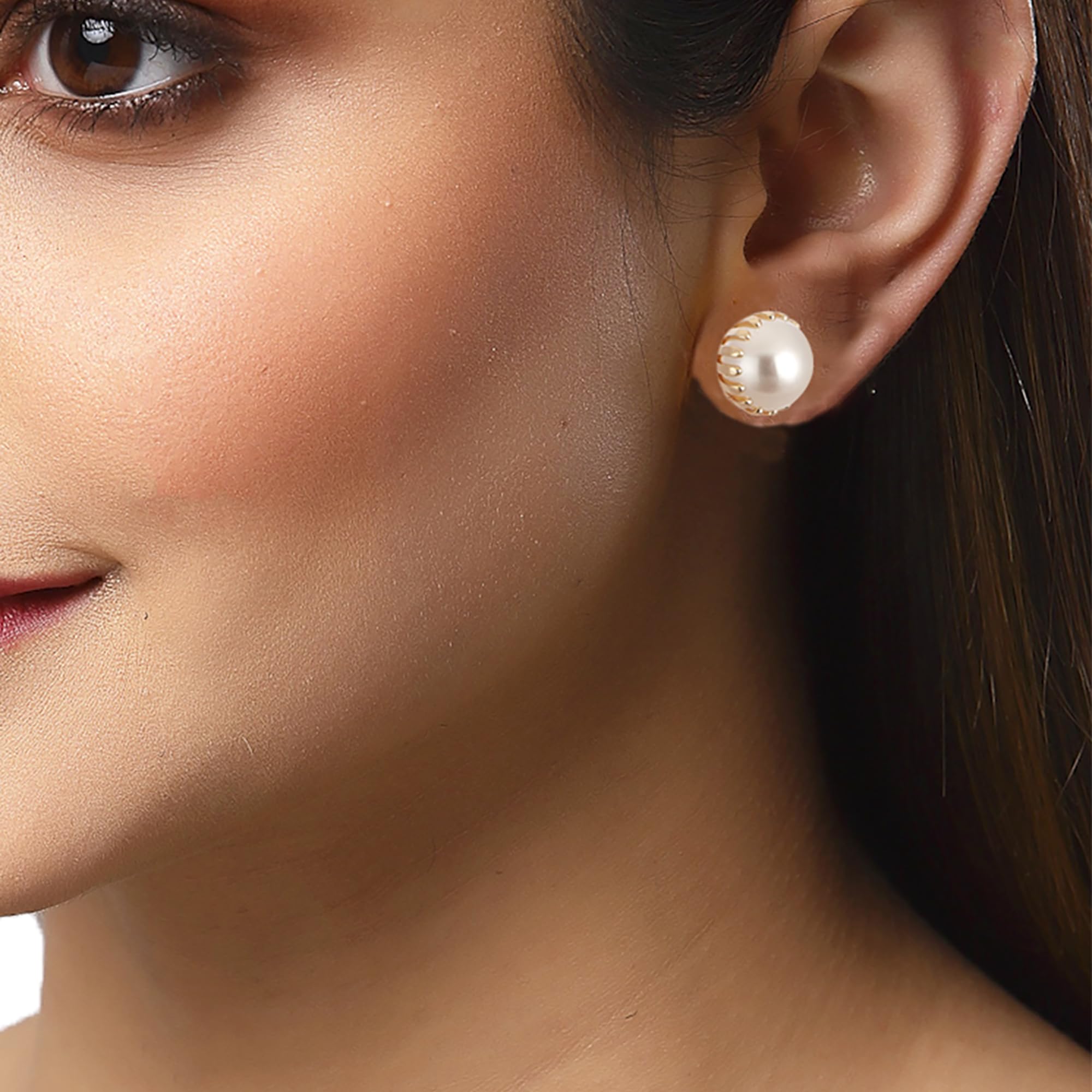 Zeneme Pearl Stud Earrings for Women - Engraved Push Back Earrings for Daily Wear & Office Style - Perfect Gift for Girls and Women (Ideal for Work, Dating & Special Occasions)