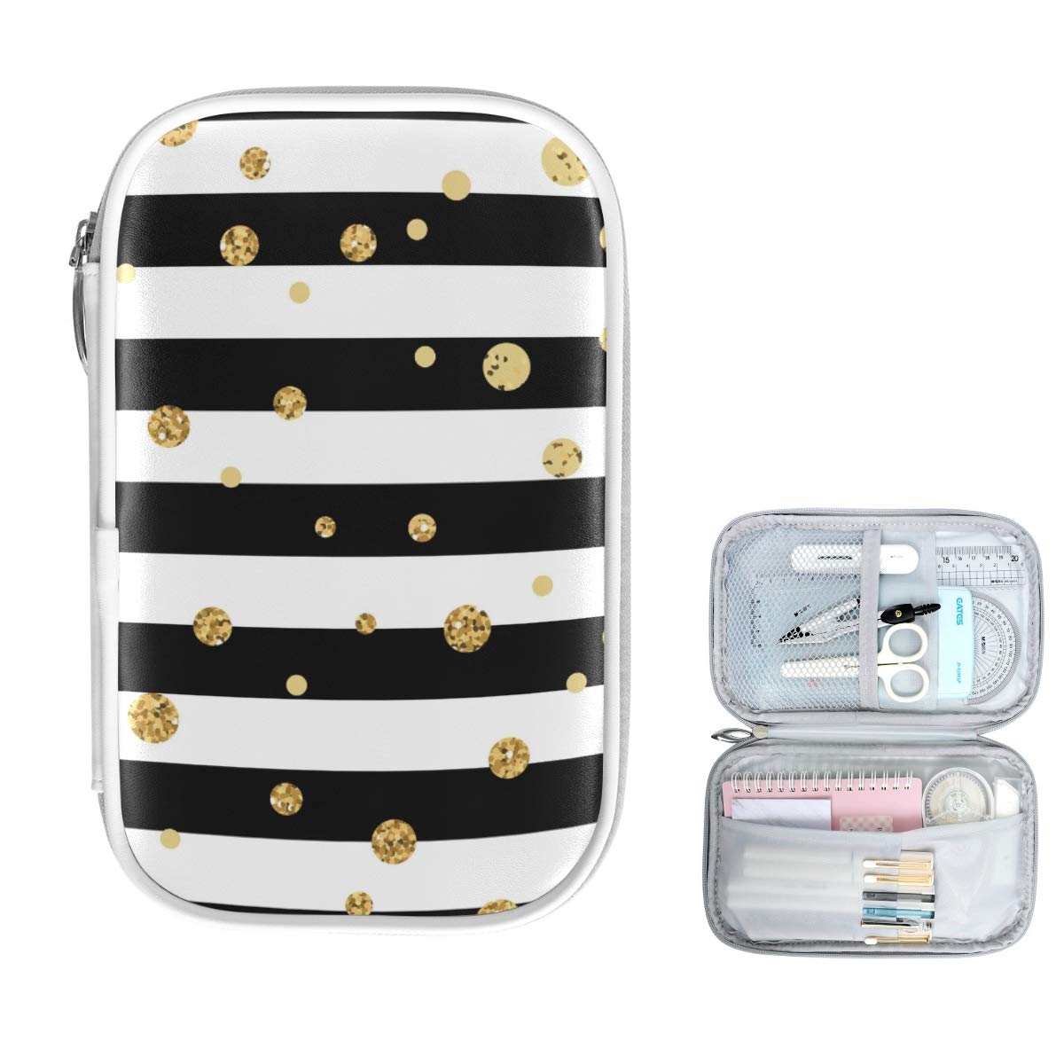 ZZKKO Black and White Polka Dots Pencil Case - Zippered School Pouch for Pens, Makeup & Office Supplies | Perfect for School, Work & Travel Organization