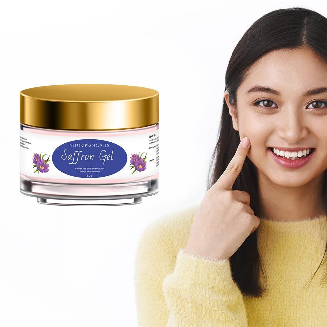 Yeluri Saffron Gel for Women - Brightening & Tan Removal, 50g (Pack of 2) | Glowing Skin Care Treatment for Face & Body | Perfect for Daily Use & Sun Protection