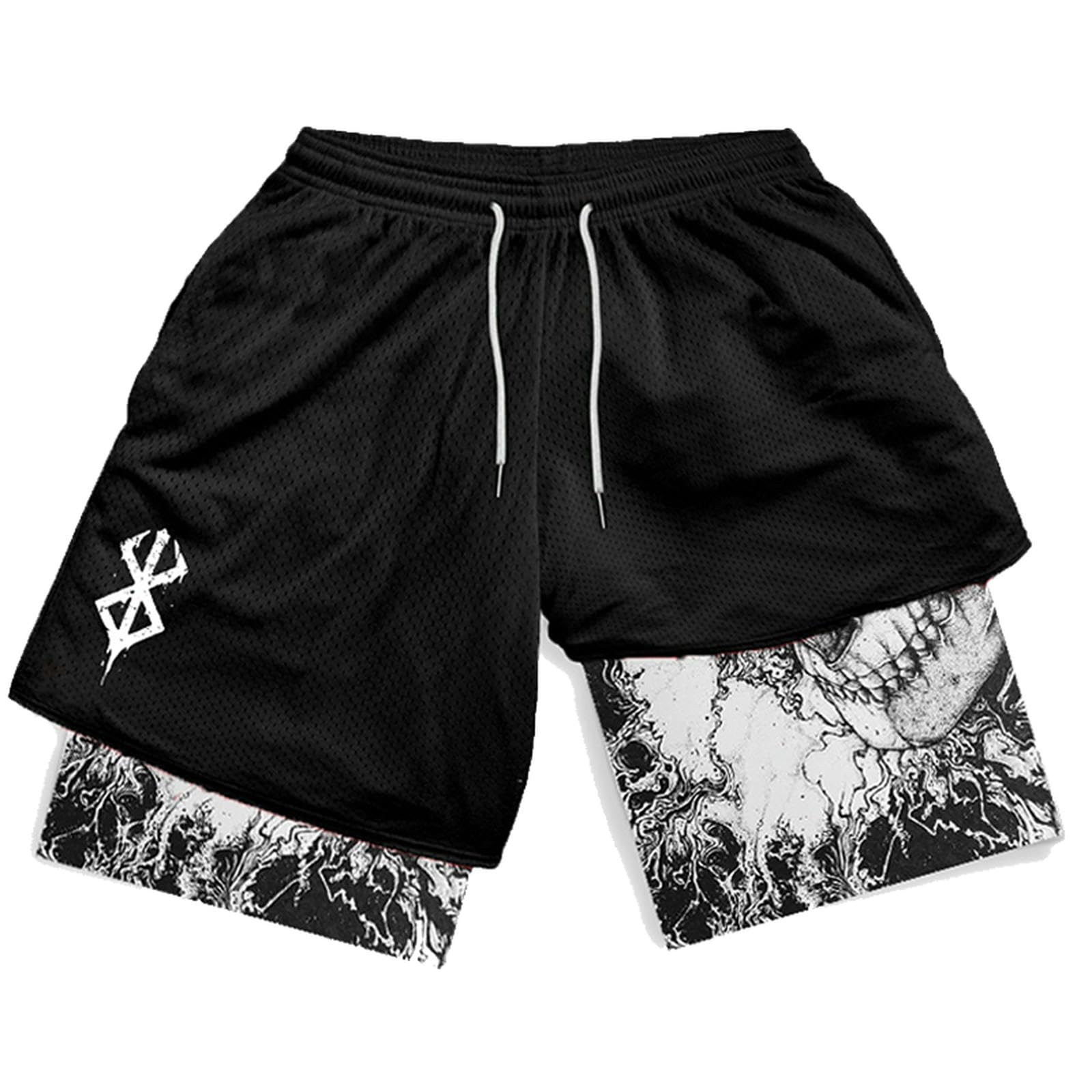 Y2K Summer Men's Streetwear Anime High Waist Oversized Breathable Gym Workout Shorts - Black (Size B) - Perfect for Casual Wear, Fitness Training & Anime Cosplay