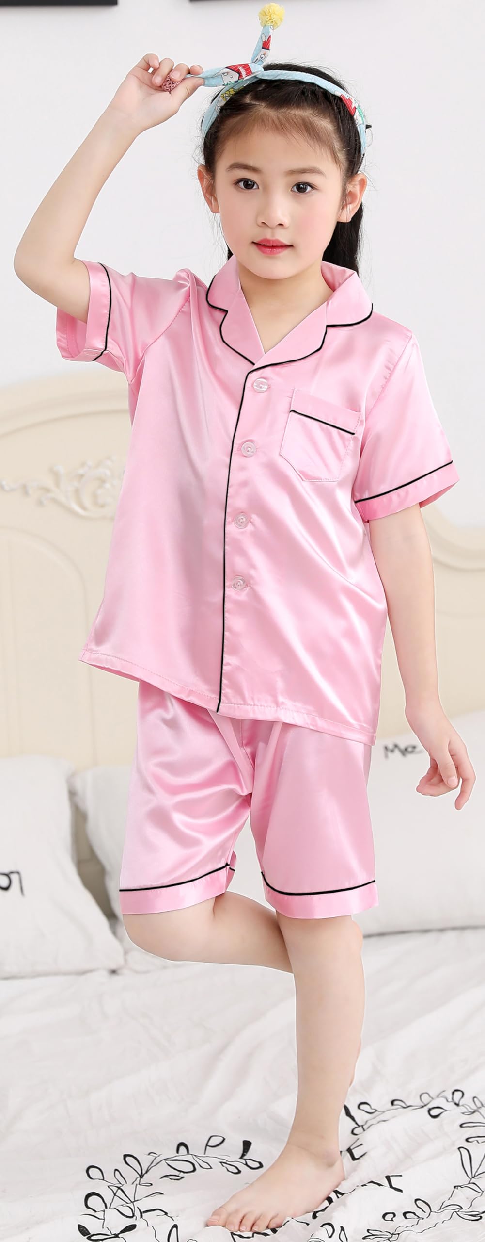 Kids Silk Pajamas Set - Long Sleeve Button-Down Sleepwear for Girls & Boys | Cozy Bedtime & Lounge Wear