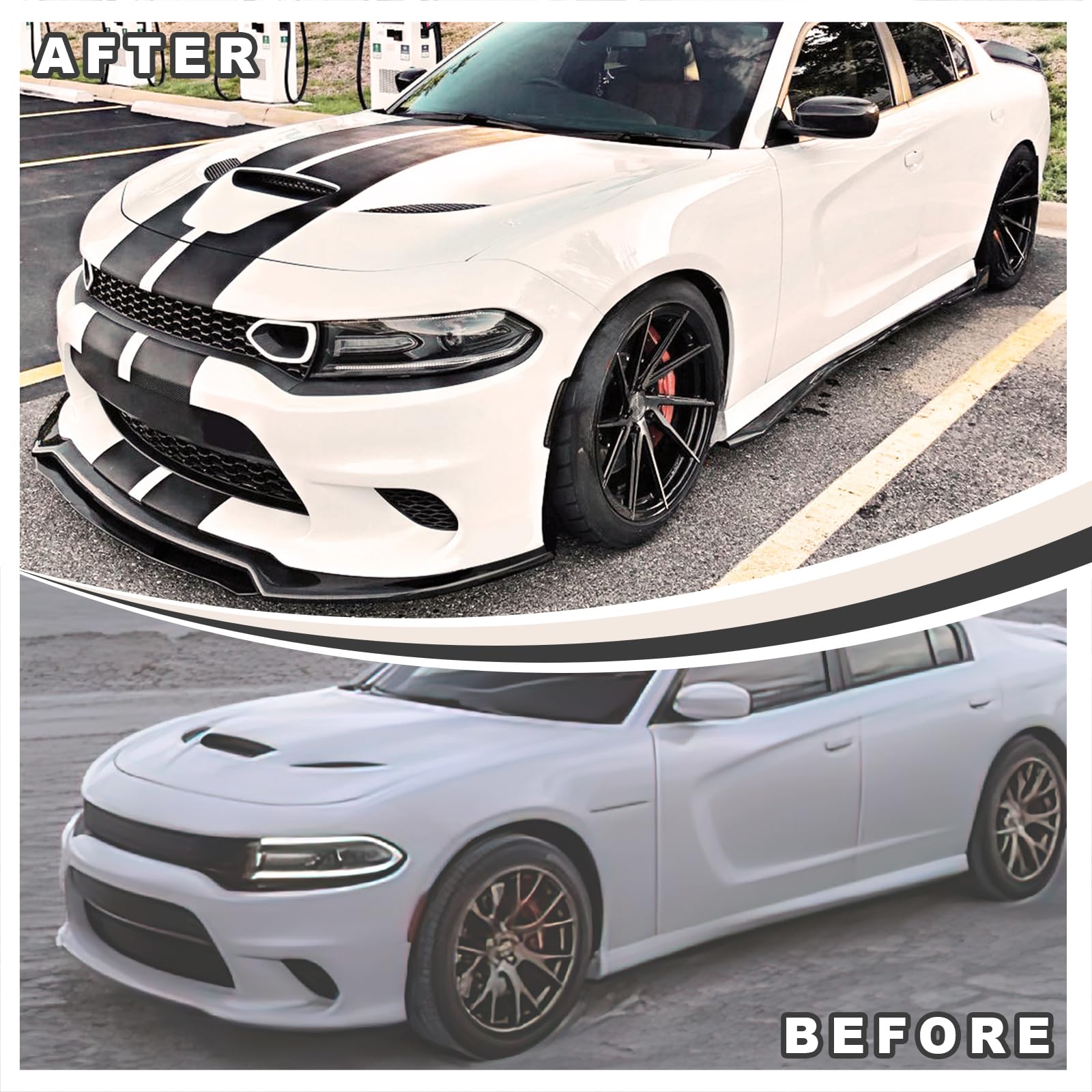 Gloss Black Front Bumper Lip Splitter for 2015-2023 Dodge Charger SRT/GT - ABS Lower Protector & Air Dam Chin Spoiler - Enhances Aerodynamics & Style for Street Racing & Car Shows