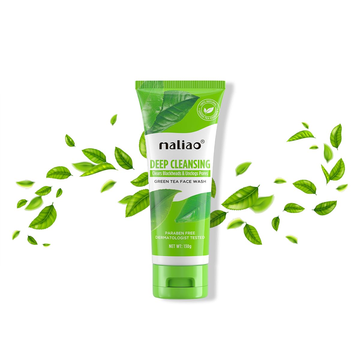 Maliao Deep Cleansing Green Tea Face Wash - Gentle Exfoliating Facial Cleanser for Oily & Acne-Prone Skin | Removes Dirt, Oil & Impurities | Refreshing Hydrating Formula for All Skin Types | 130g | Perfect for Morning & Night Skincare Routine